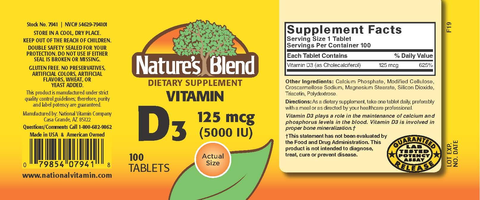 Nature's Blend Vitamin D3, 5000 IU 100 Tablets - Image 3
