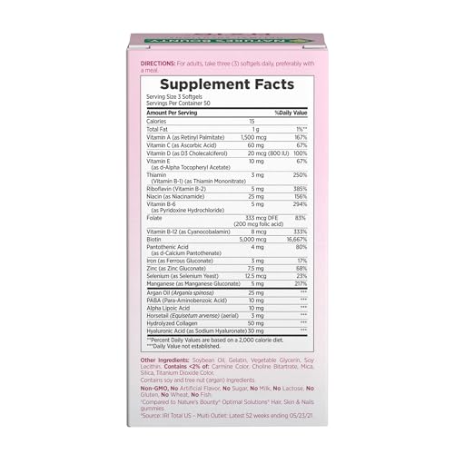 Nature's Bounty Advanced Hair, Skin & Nails, Argan-Infused Vitamin Supplement with Biotin and Hyaluronic Acid, 150 Rapid Release Softgels, 50 Total Servings - Image 2