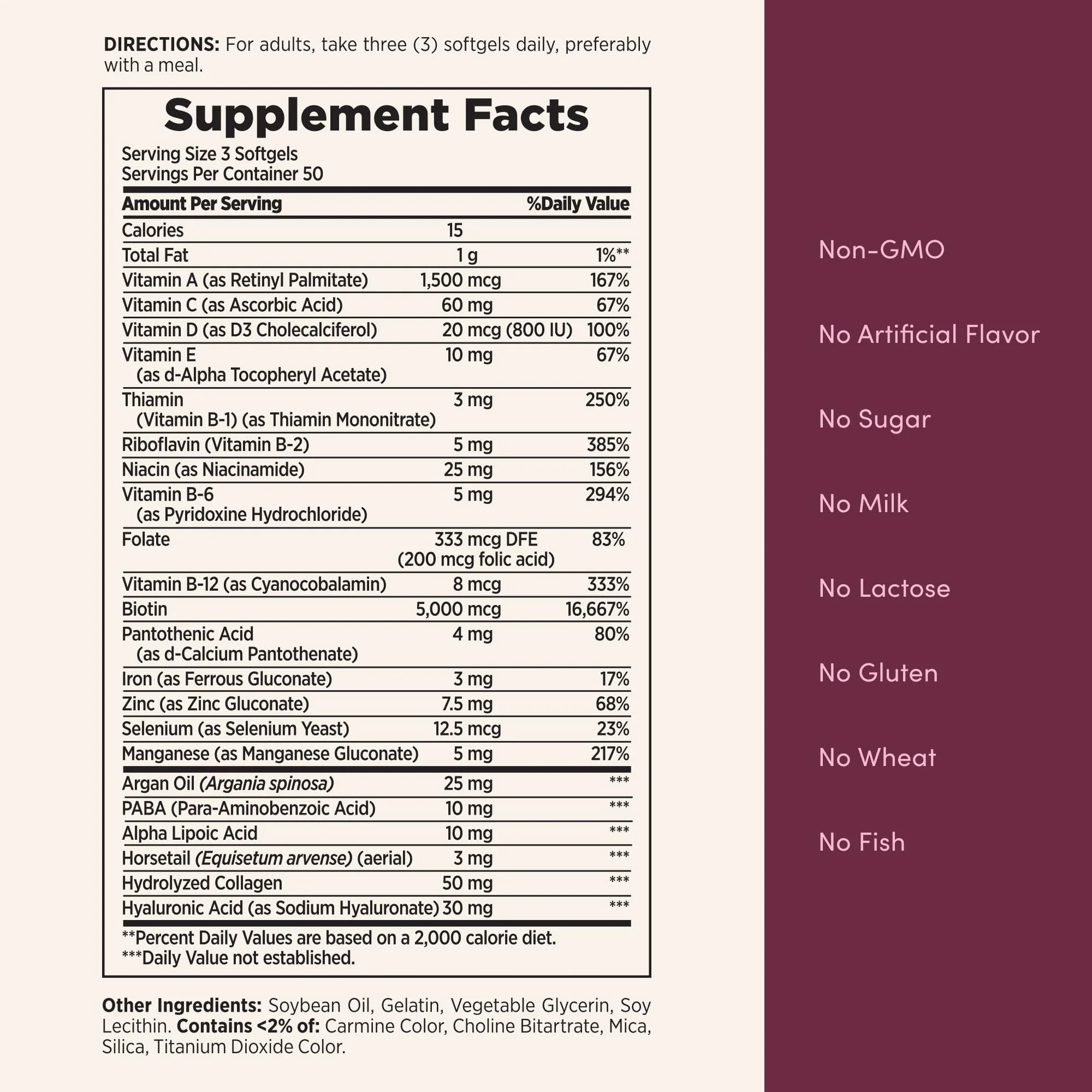 Nature's Bounty Advanced Hair, Skin & Nails, Argan-Infused Vitamin Supplement with Biotin and Hyaluronic Acid, 150 Rapid Release Softgels, 50 Total Servings - Image 5