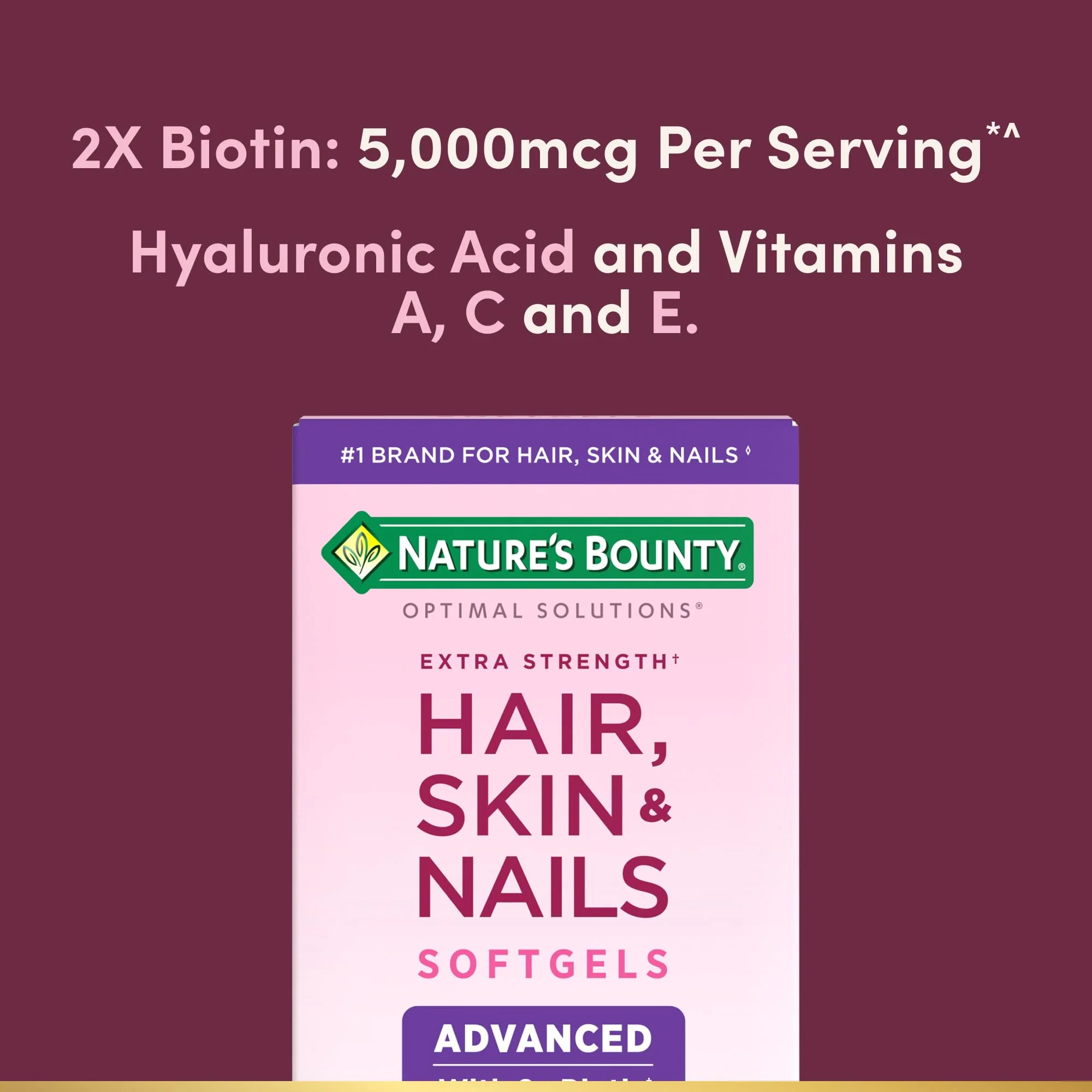 Nature's Bounty Advanced Hair, Skin & Nails, Argan-Infused Vitamin Supplement with Biotin and Hyaluronic Acid, 150 Rapid Release Softgels, 50 Total Servings - Image 7