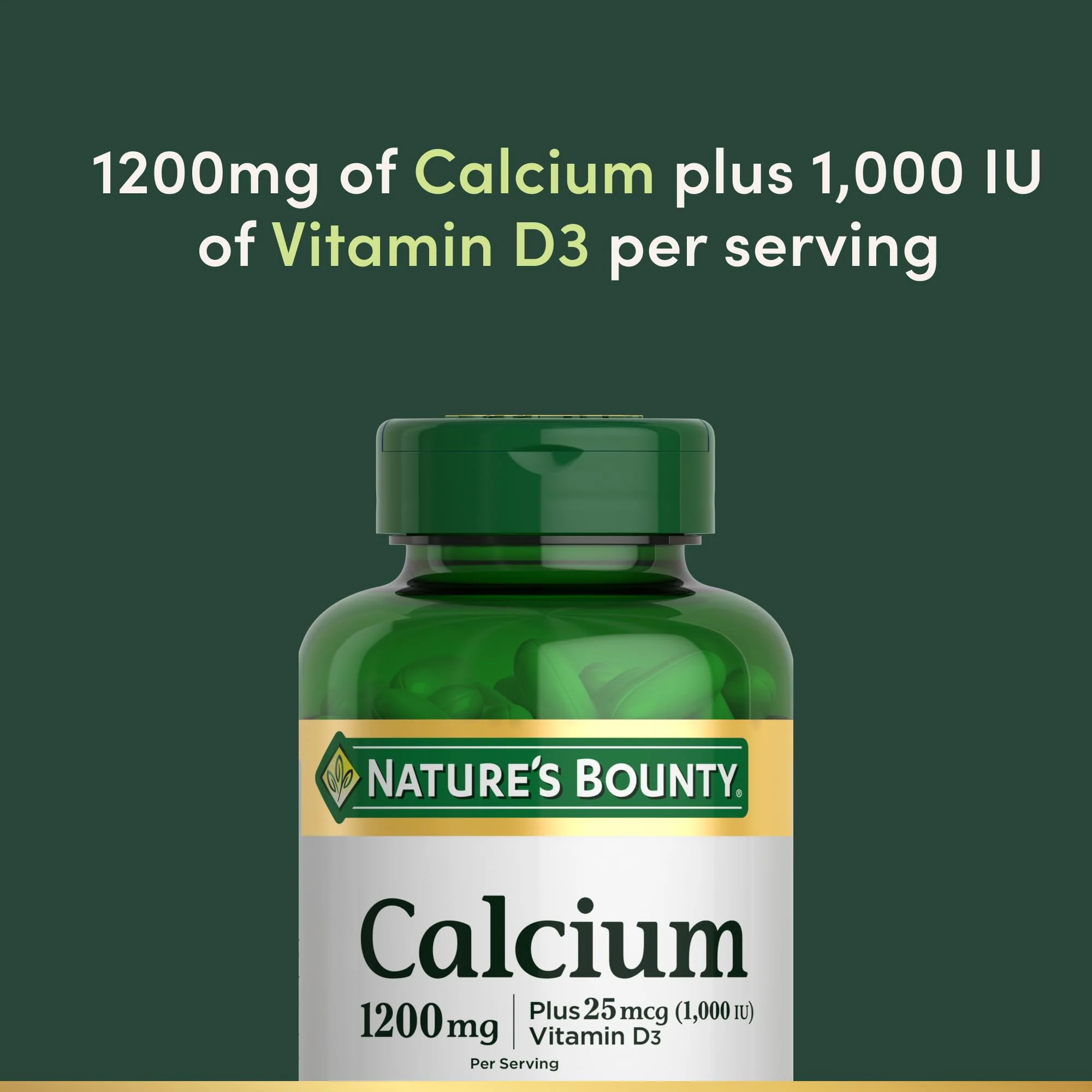 Nature's Bounty Calcium 1200 mg with 1000 IU Vitamin D3 - Bone Health Softgels, Calcium and Vitamin D Supplement, Gluten Free, 2 Softgels per Day, 120 ct (Pack of 1) - Image 5