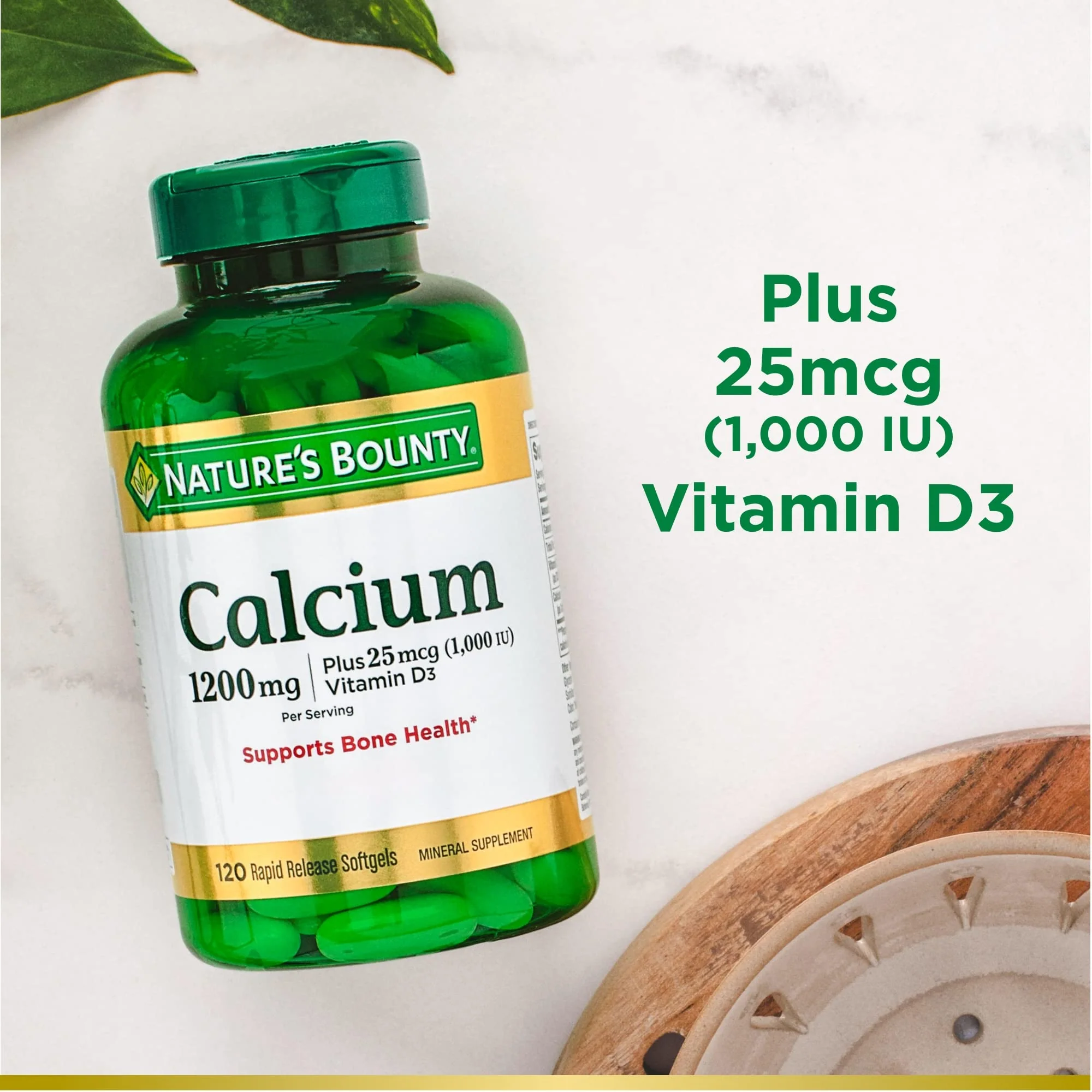 Nature's Bounty Calcium 1200 mg with Vitamin D3 - Bone Health Softgels, Calcium and Vitamin D Supplement, 120 Ct (2-Pack) - Image 3