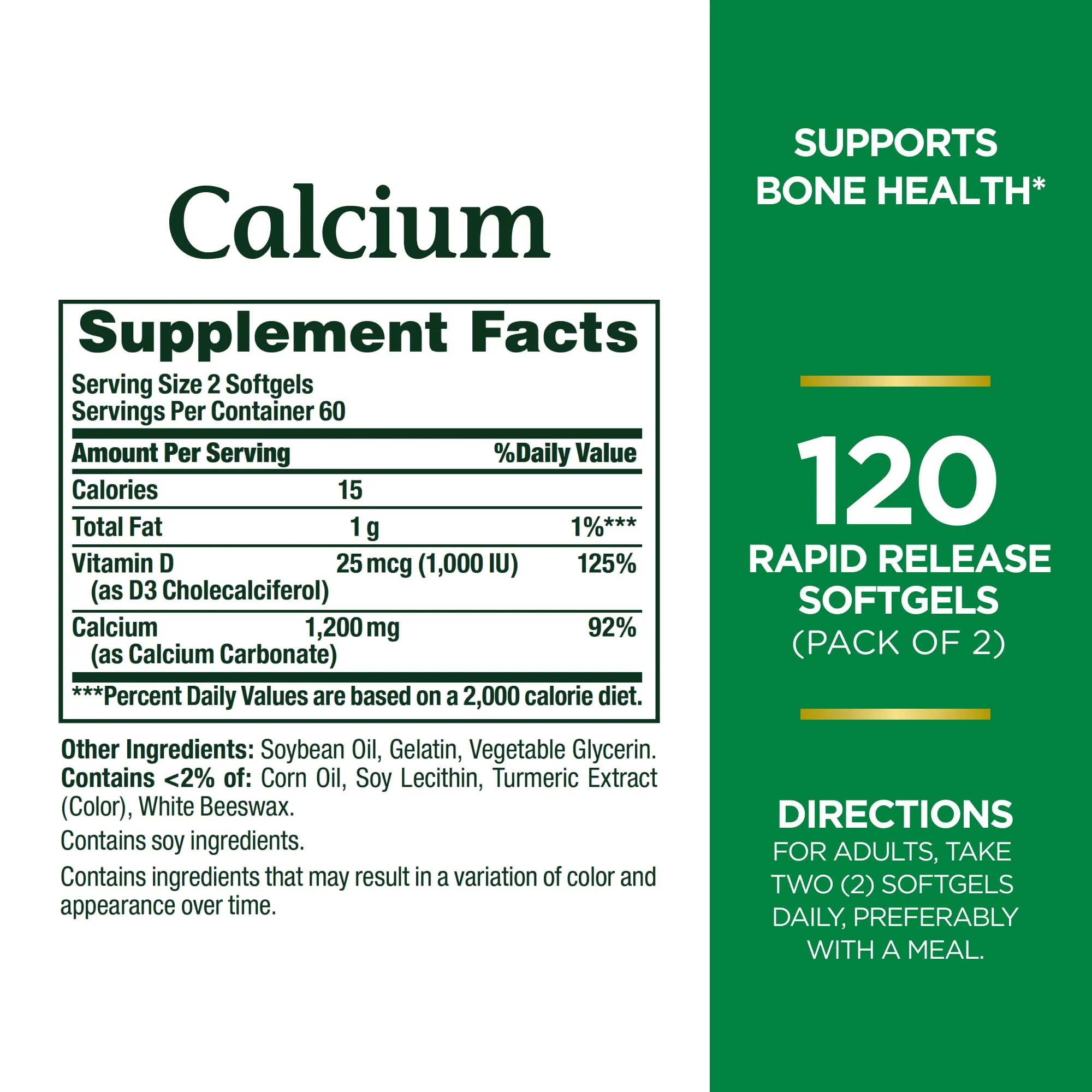 Nature's Bounty Calcium 1200 mg with Vitamin D3 - Bone Health Softgels, Calcium and Vitamin D Supplement, 120 Ct (2-Pack) - Image 6
