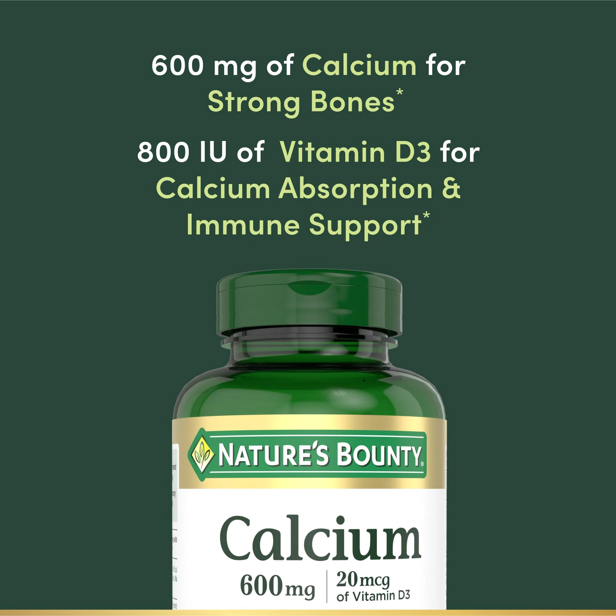 Nature's Bounty Calcium Carbonate & Vitamin D, Supports Immune Health & Bone Health, 600mg Calcium & 800IU Vitamin D3, 250 Tablets - Image 5