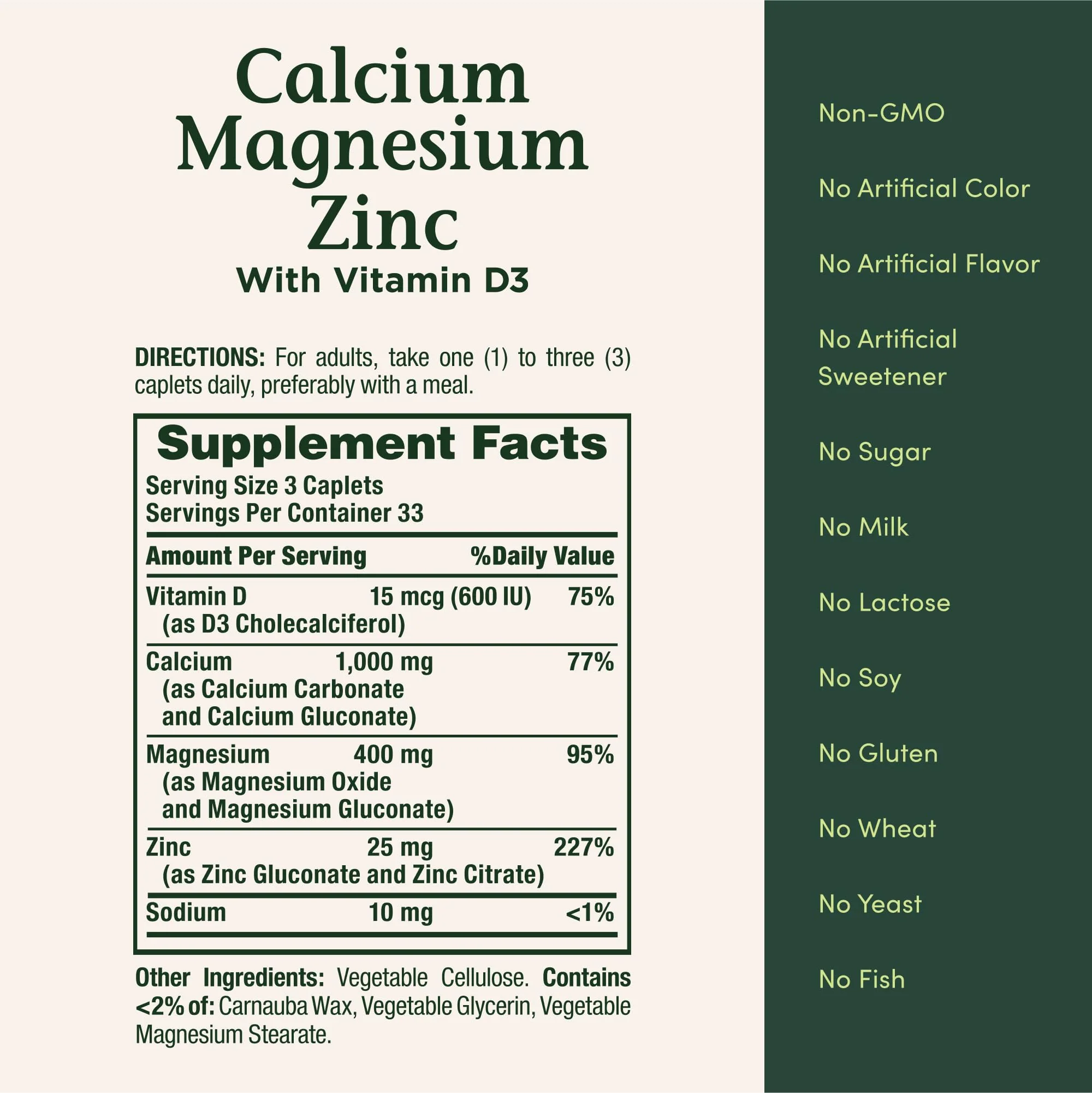 Nature's Bounty Calcium Magnesium & Zinc Caplets, Immune & Bone Health, Daily Supplement, 1000mg Calcium, 400mg Magnesium, 600 IU Vitamin D, Gluten Free, 100 Caplets - Image 3