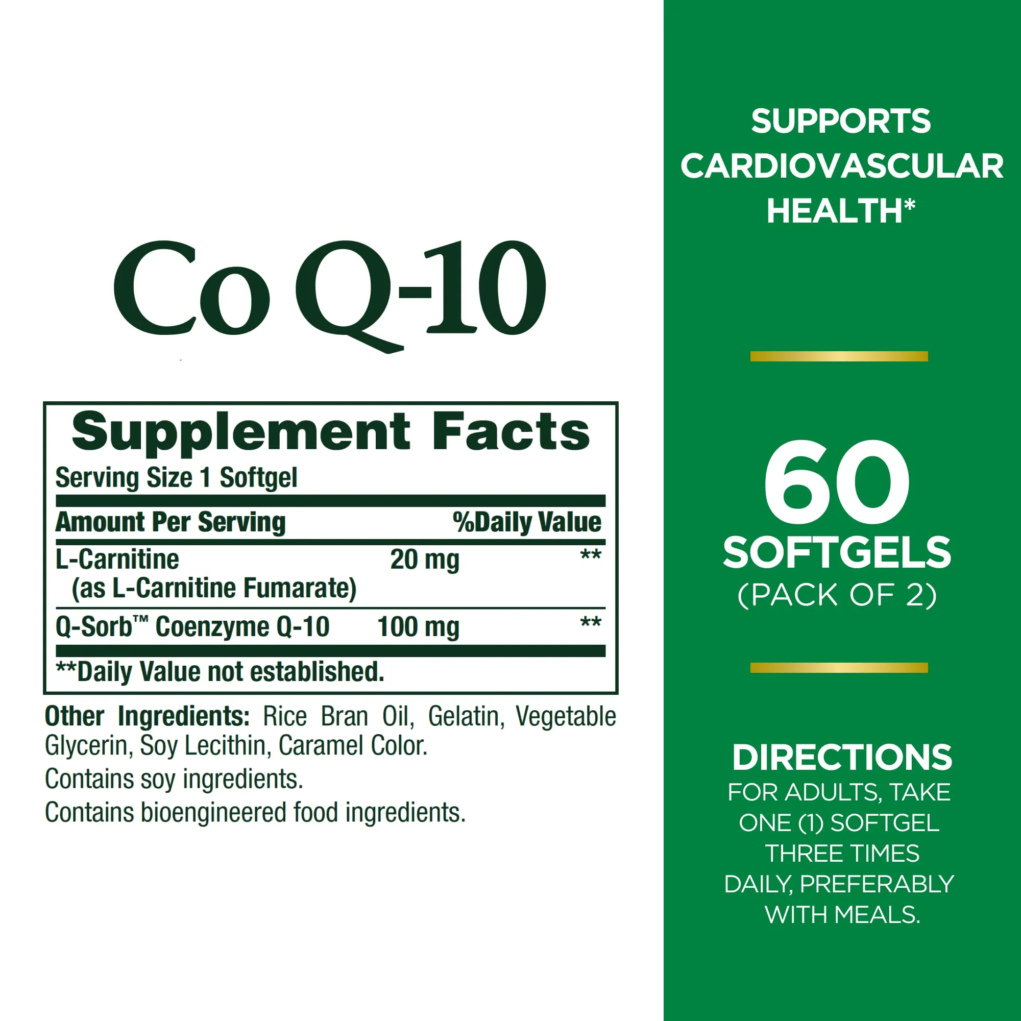 Nature's Bounty CoQ10, Dietary Supplement, Supports Heart Health, 100mg Plus L-Carnitine, Twin Pack, 120 Softgels - Image 4