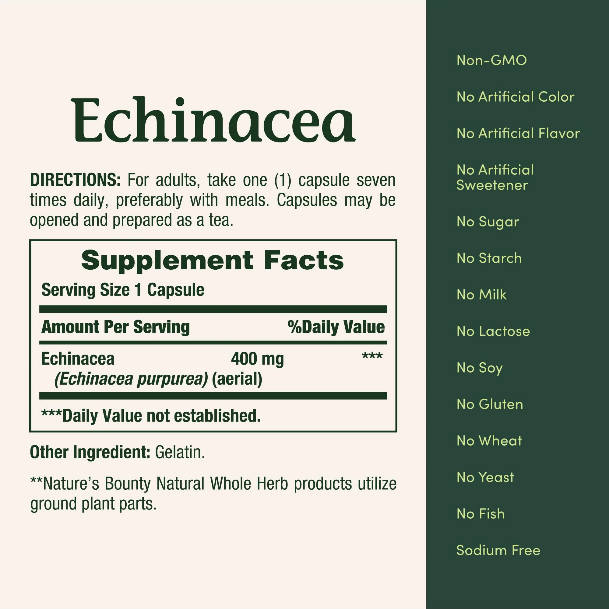 Nature's Bounty Echinacea, Herbal Supplement, Supports Immune Health, 400mg, 100 Capsules - Image 3