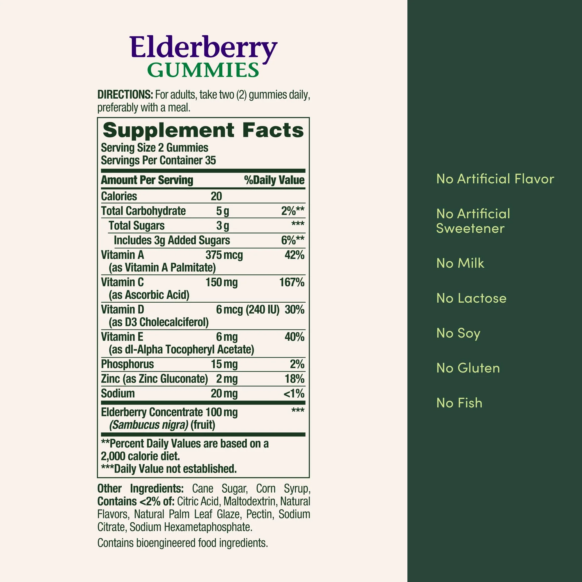 Nature's Bounty Elderberry Gummies, Dietary Supplement, Supports Immune Health, Contains Vitamin A, C, D, E and Zinc, 100 mg, 70 Gummies - Image 3