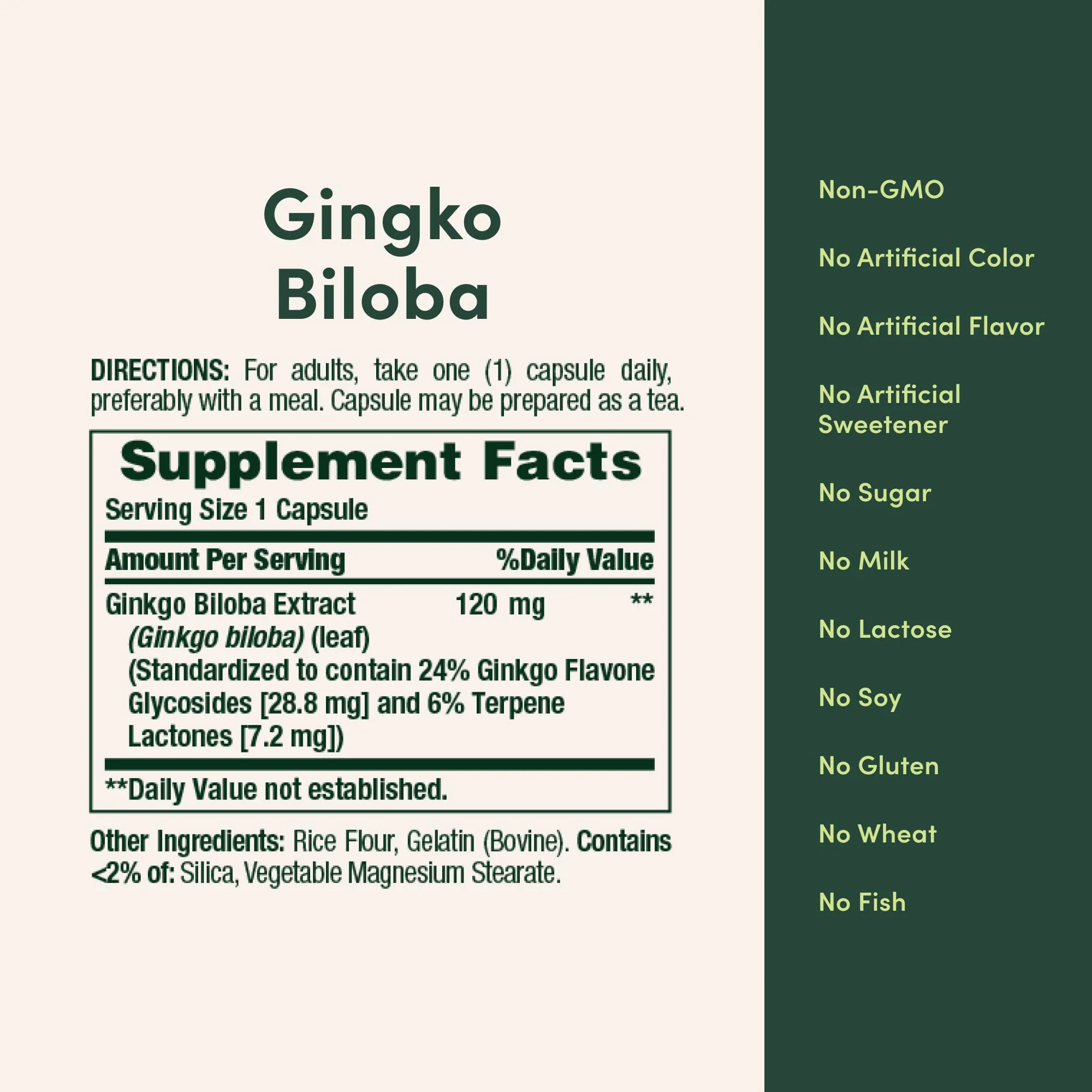 Nature's Bounty Ginkgo Biloba Capsules 120mg, Memory Support Supplement, Supports Brain Function and Mental Alertness, 100 Capsules - Image 3