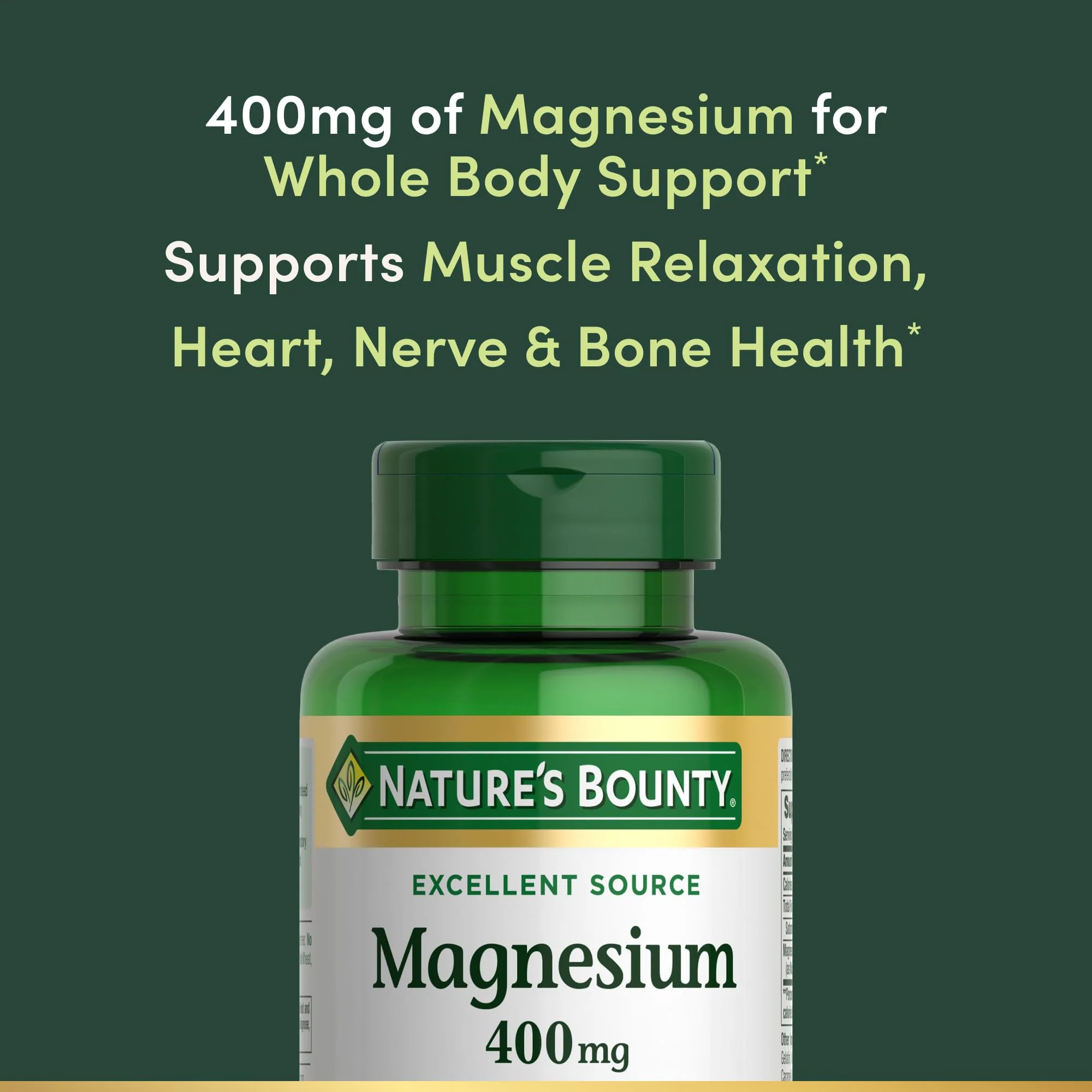Nature's Bounty Magnesium 400 mg Softgel, Whole Body Support, Magnesium Supplements for Men and Women, Heart, Nerve & Bone Health, 75 Softgels (Pack of 1) - Image 6
