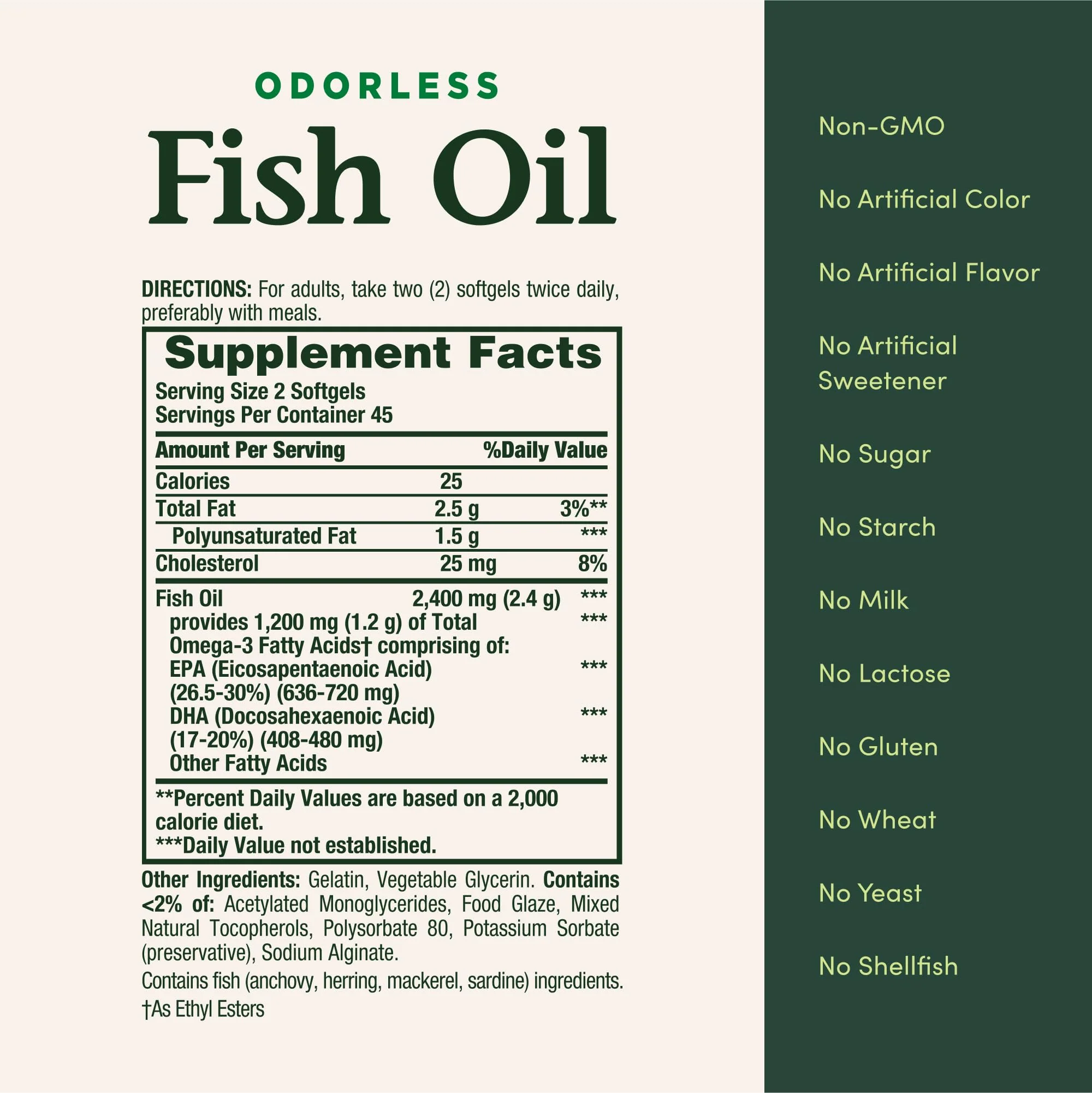 Nature's Bounty Odorless Fish Oil, 1200mg Omega-3 per Serving Including EPA & DHA, Supports Heart Health, Purified to Eliminate Mercury, Coated Softgels, Gluten Free, No Shellfish, 90 Ct - Image 3