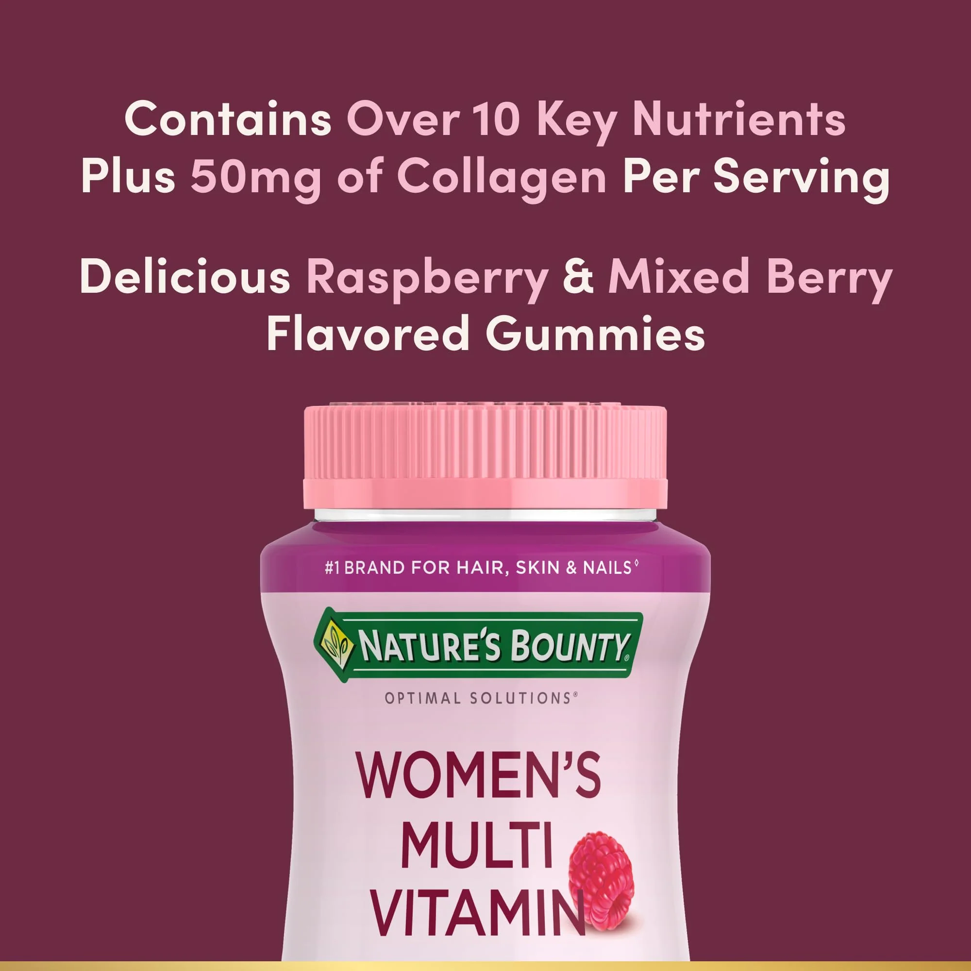 Nature's Bounty Optimal Solutions Women's Multivitamin, Immune and Cellular Energy Support, Bone Health, Raspberry Flavor, 80 Gummies, 40 Total Servings - Image 6