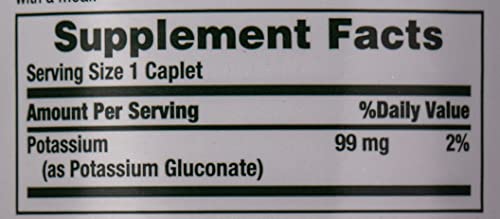 Nature's Bounty Potassium 99mg, Supports Fluid Balance and Muscle Activity, Involved in Normal Heart Function, Potassium Gluconate Dietary Supplement, Gluten Free, 1 Per Day, 100 Vegetarian Caplets - Image 3