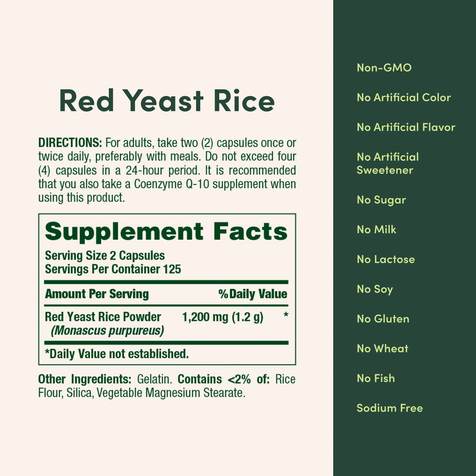 Nature's Bounty Red Yeast Rice, Herbal Supplement, 600mg, 250 Capsules - Image 3