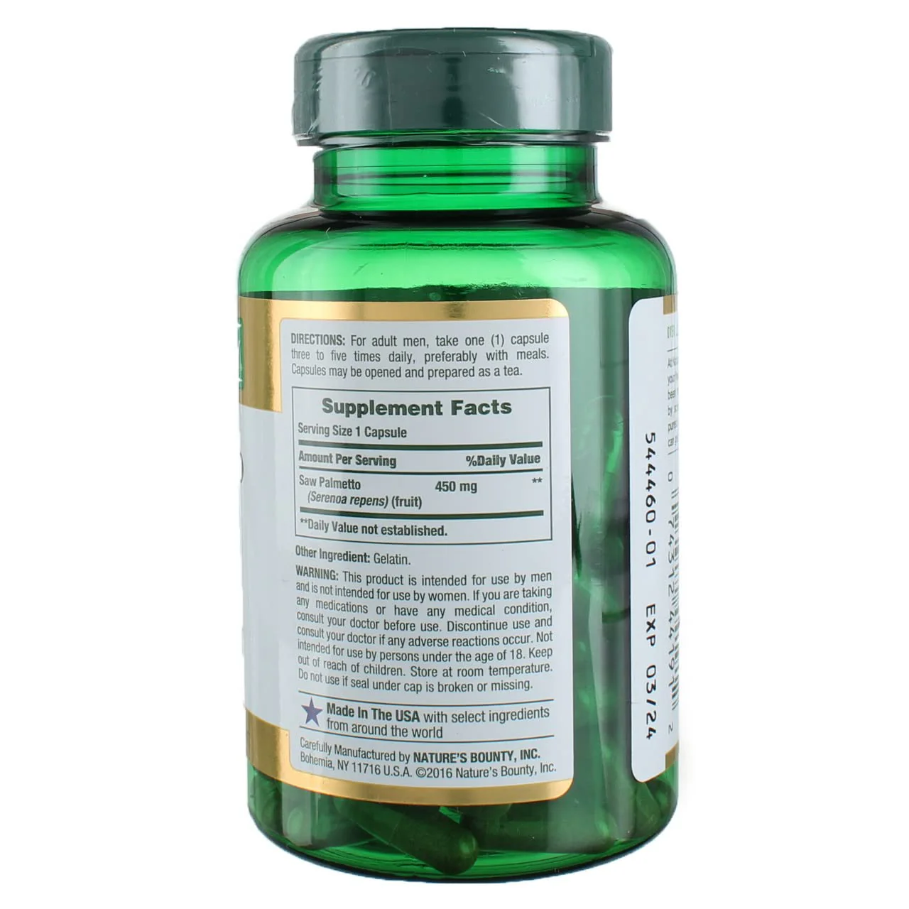 Nature's Bounty Saw Palmetto 450 mg 100 Capsules (Pack of 3) - Image 3