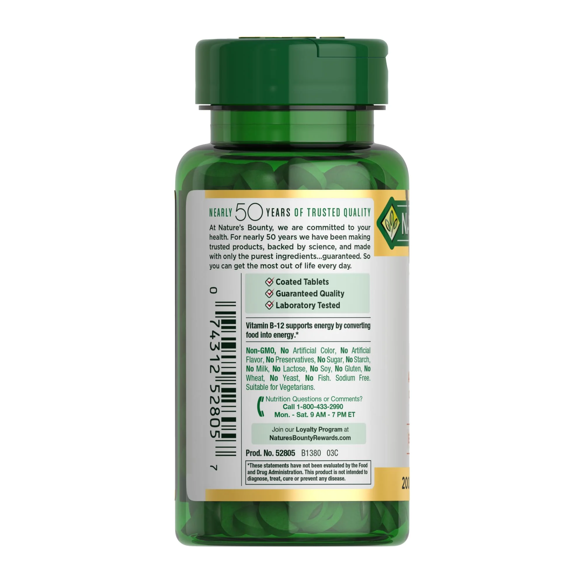 Nature's Bounty Vitamin B12 1000 mcg Supplements, Supports Energy Metabolism, 200 Ct - Image 2