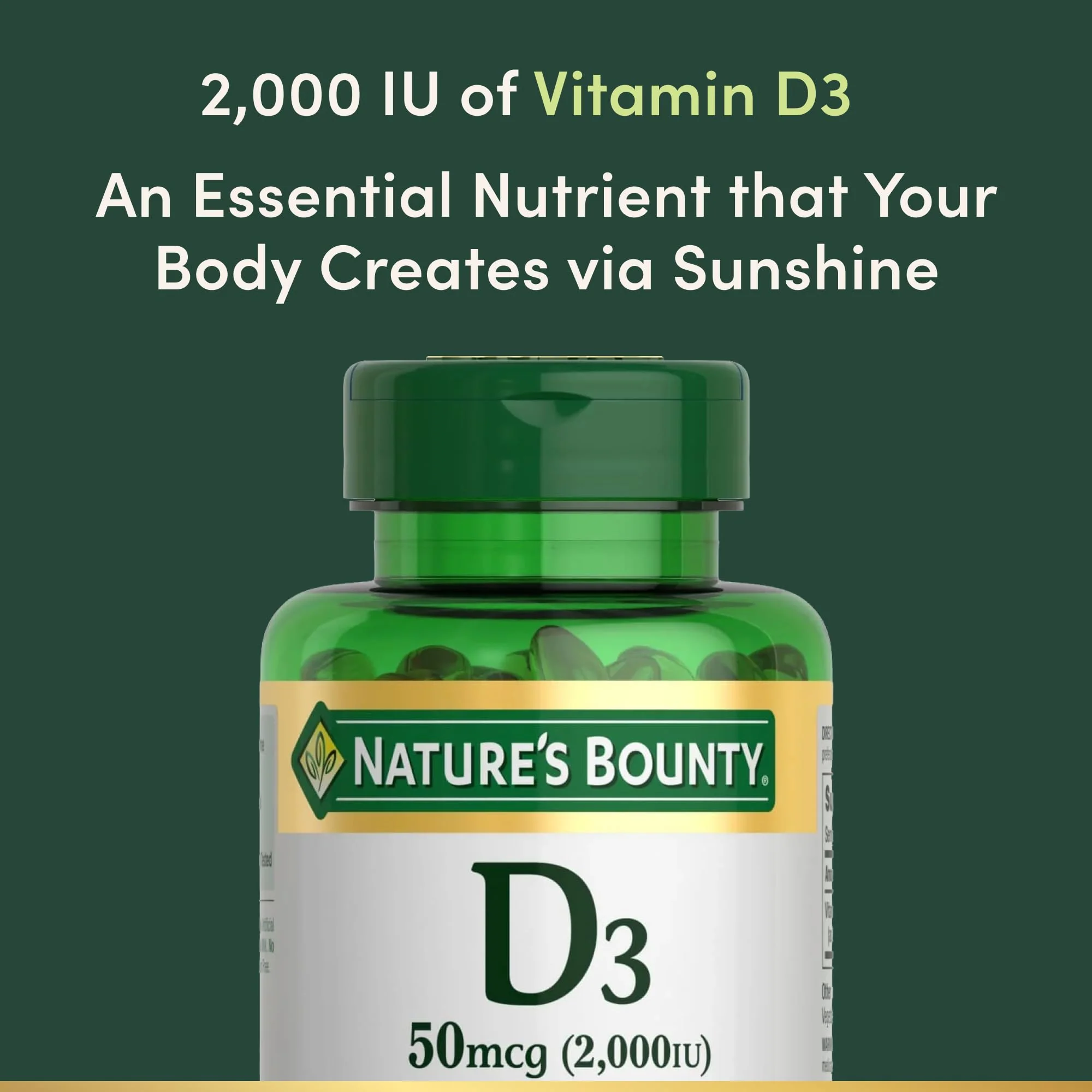 Nature's Bounty Vitamin D3 2000 IU | Supports Immune Health, Calcium Absorption & Bone Strength | Essential for Healthy Bones | Non-GMO, No-Gluten | 350 Softgels, 1 Serving Per Day for Daily Health - Image 5