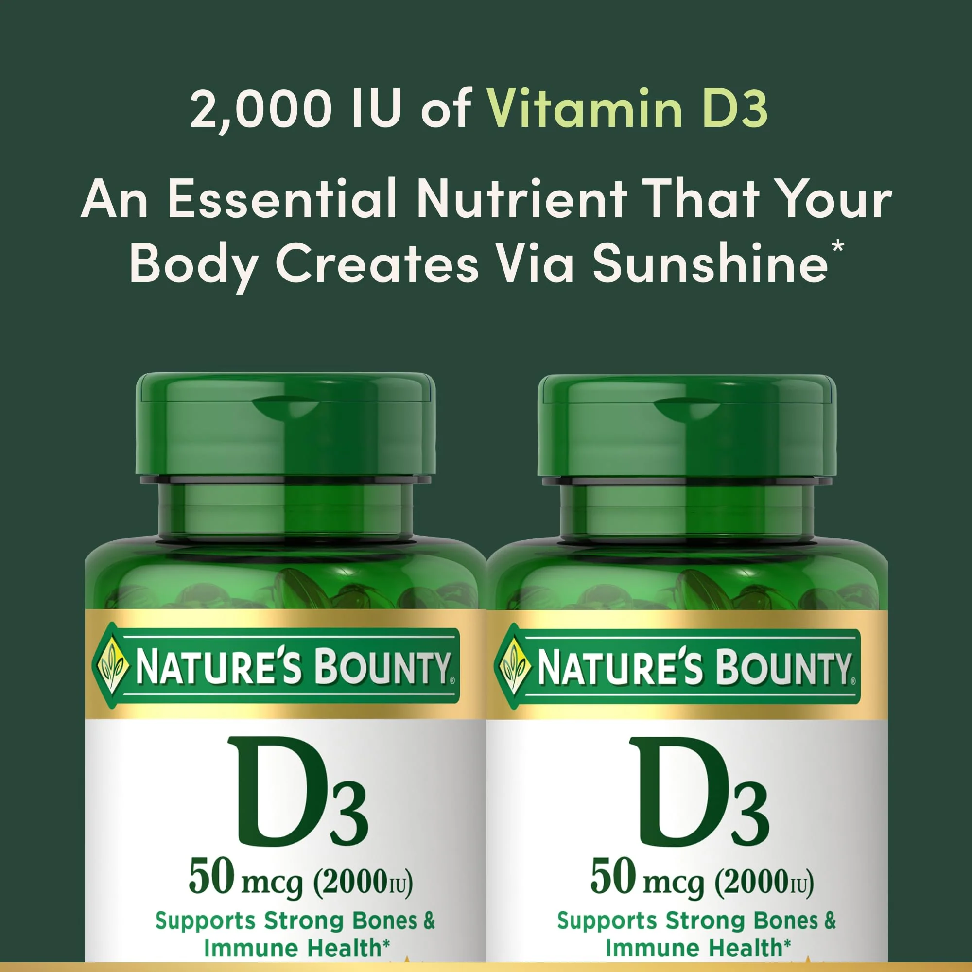 Nature's Bounty Vitamin D3, Supports Immune System and Bone Health, 50mcg, 150 Softgels (Pack of 2) - Image 5