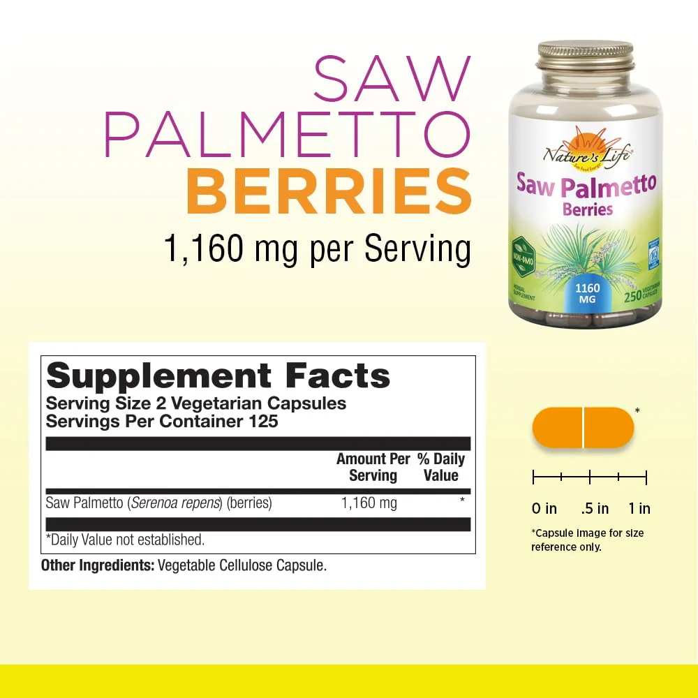 Nature's Life Saw Palmetto Berries 1160 mg | Healthy Prostate, Urination Frequency & Hair Health Support | Non-GMO | 250 Vegetarian Capsules - Image 5