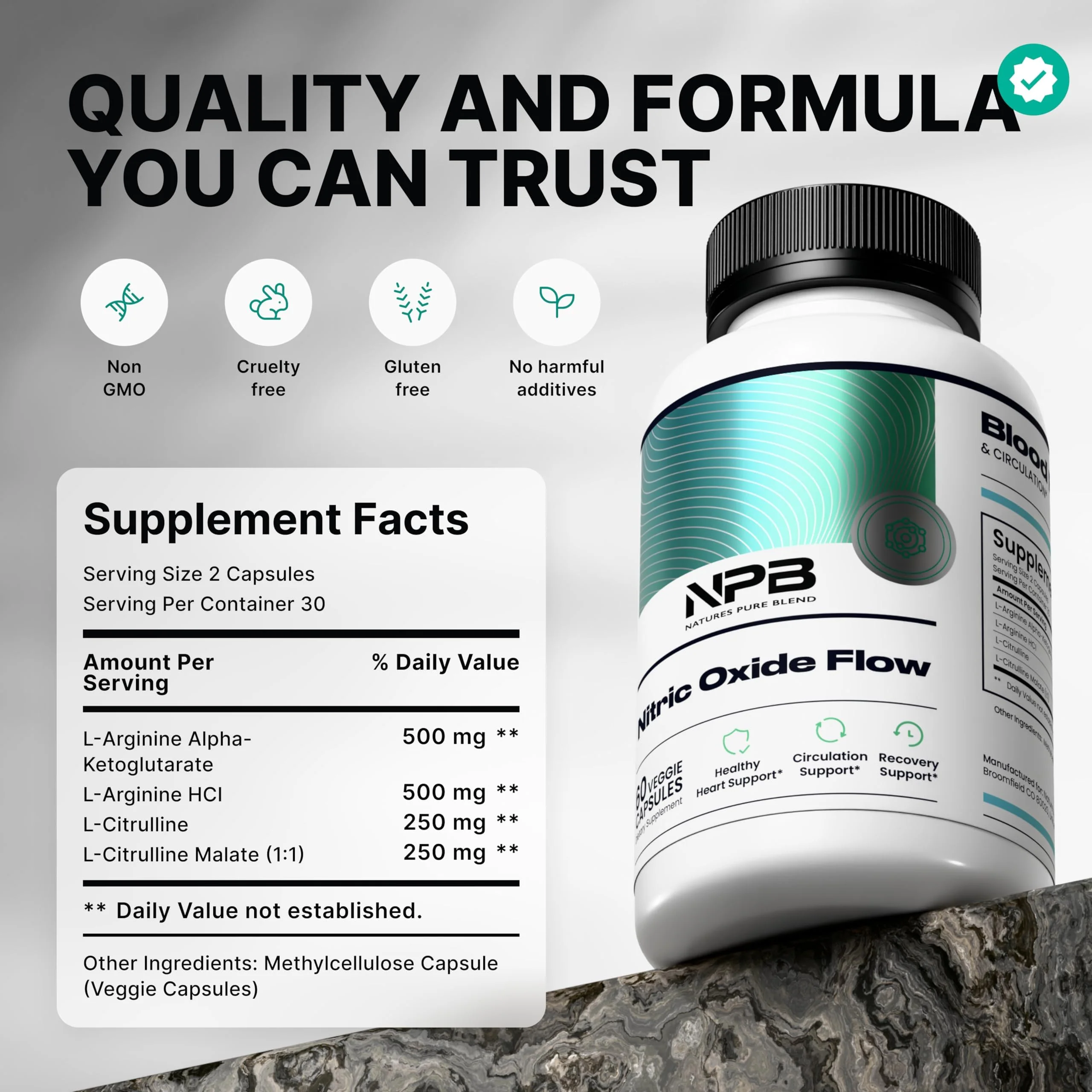Nature's Pure Blend Nitric Oxide Supplements for Men – L-Arginine L-Citrulline – Heart Support & Flow Circulation Booster – 1500MG L Arginine and L Citrulline, Preworkout, Bodybuilding - Image 9