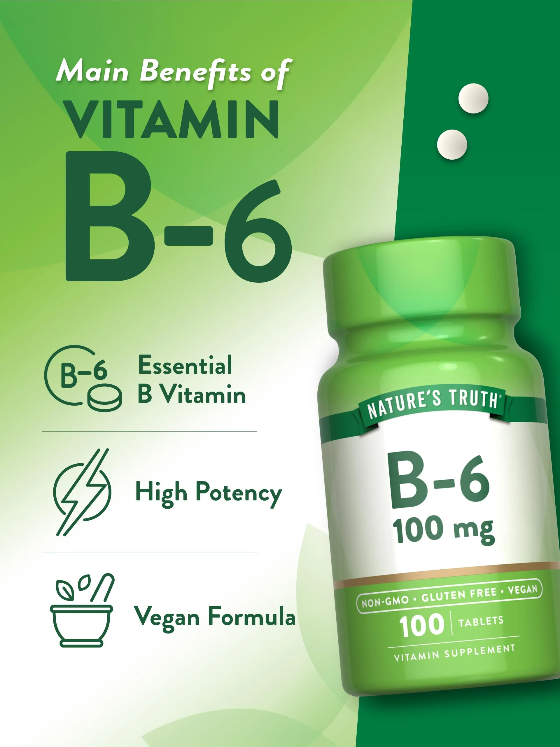 Nature's Truth B6 Vitamin | 100mg | 100 Tablets | Vegan, Non-GMO & Gluten Free Supplement - Image 4