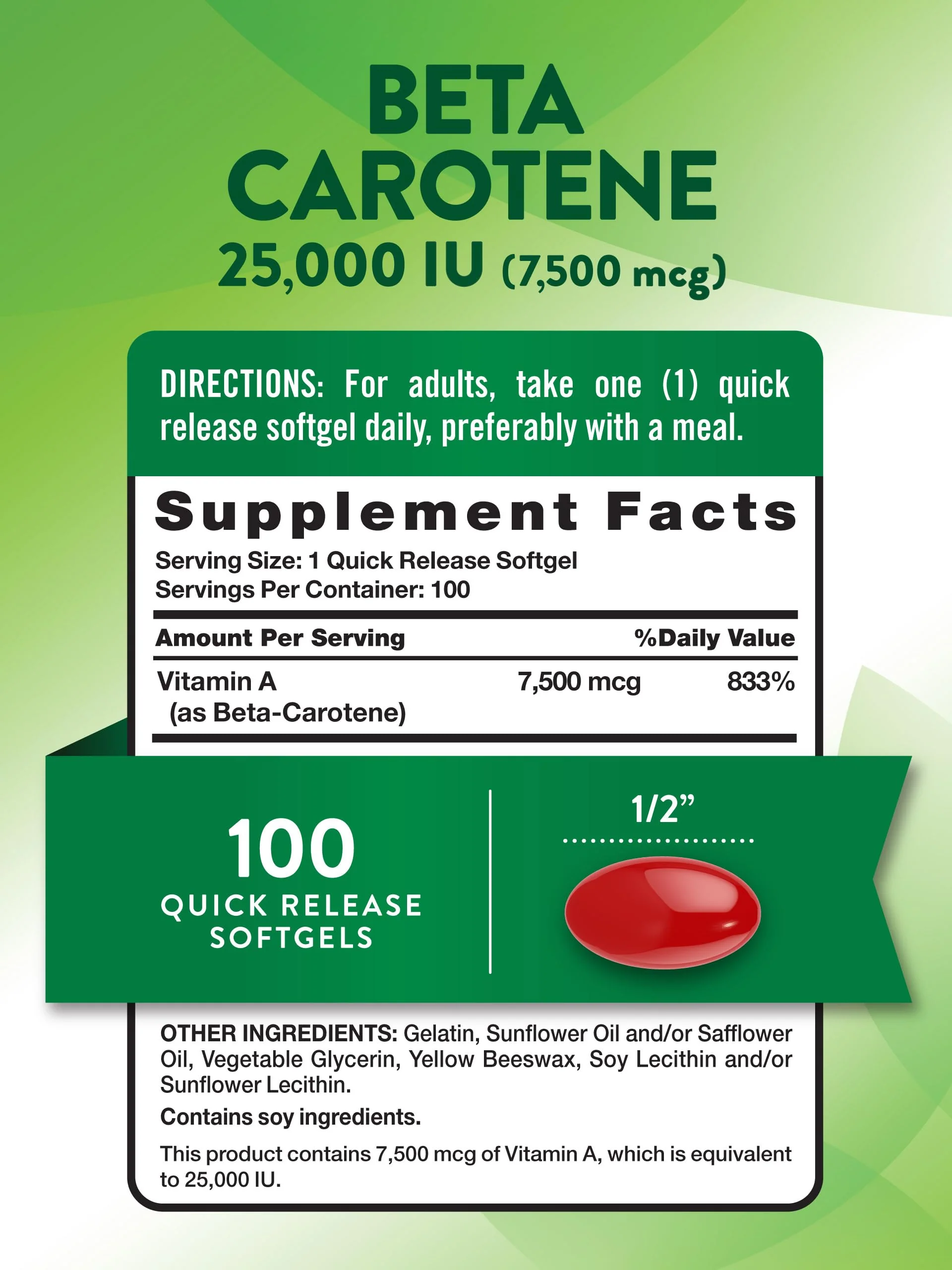 Nature's Truth Beta Carotene 25000 IU Softgels | 100 Count | Vitamin A Supplement | Non-GMO and Gluten Free - Image 2
