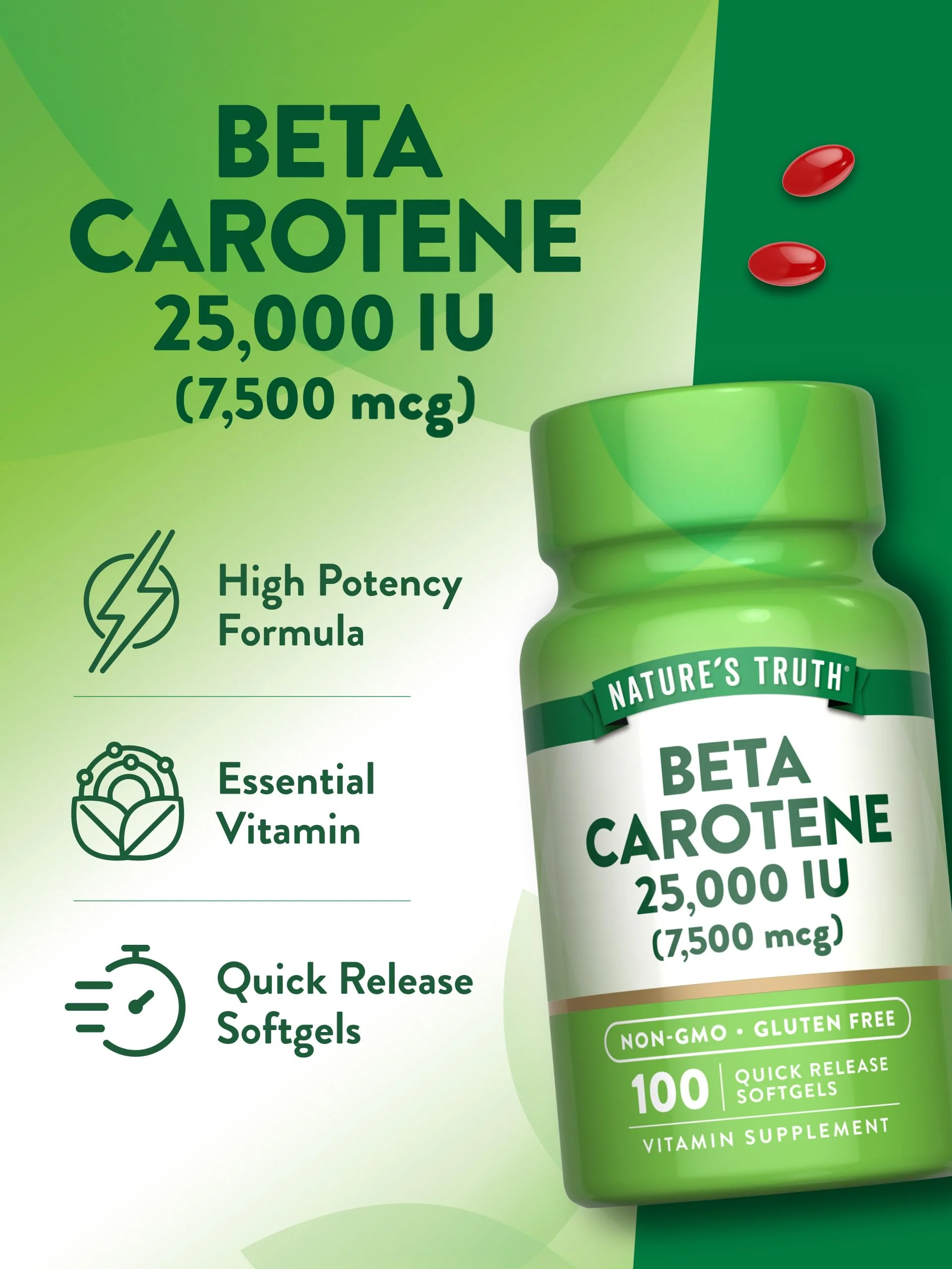 Nature's Truth Beta Carotene 25000 IU Softgels | 100 Count | Vitamin A Supplement | Non-GMO and Gluten Free - Image 5