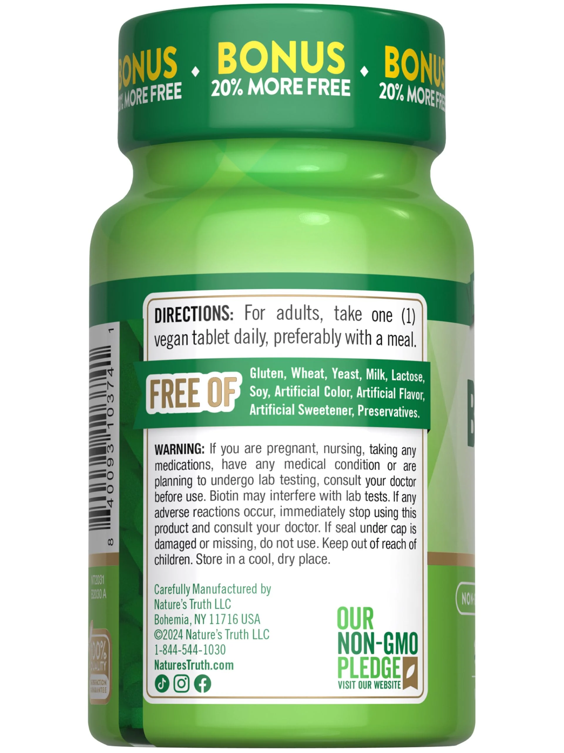 Nature's Truth Biotin 1000mcg | 120 Tablets | Vegan, Non-GMO, Gluten Free Supplement - Image 2