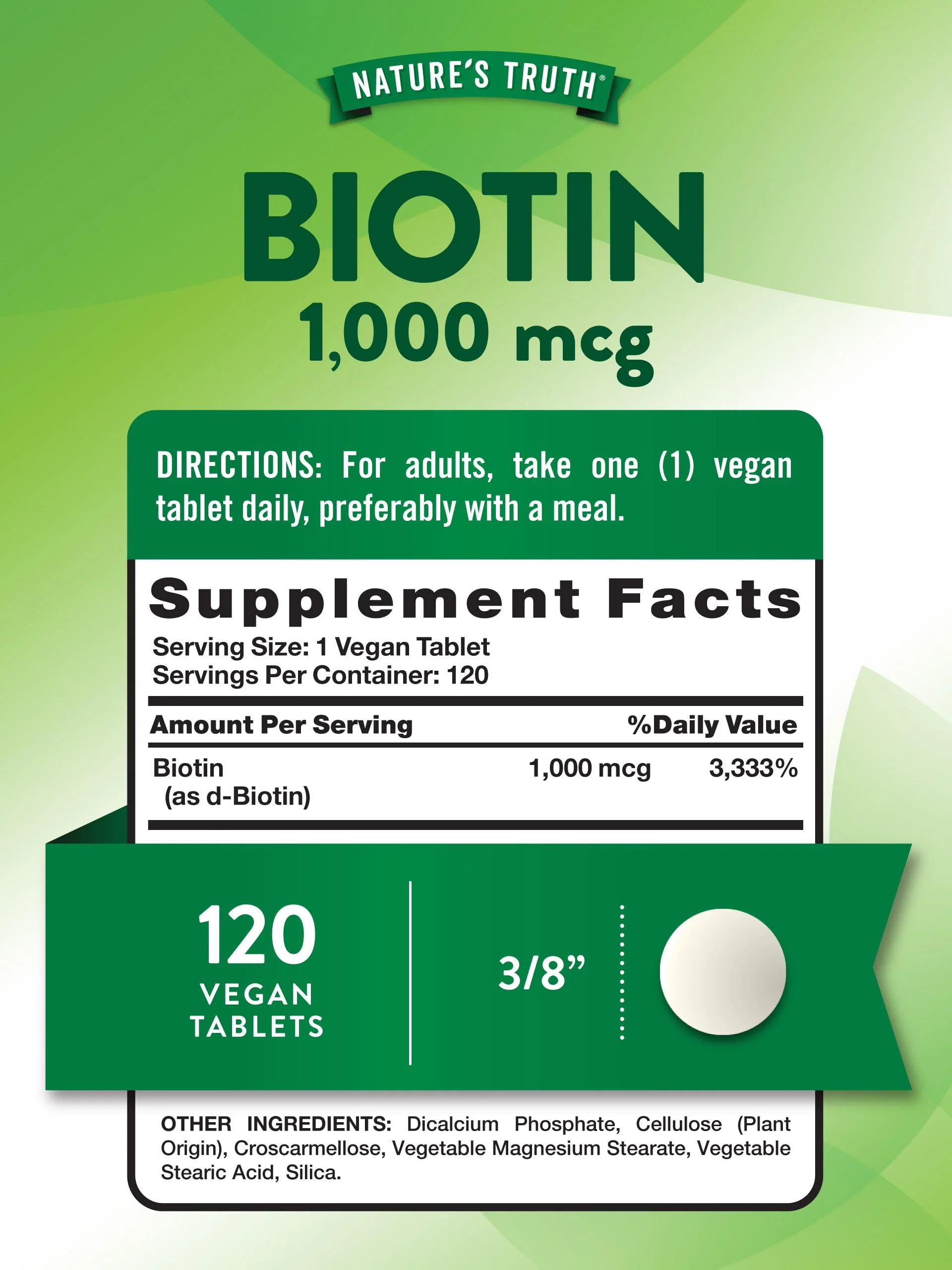 Nature's Truth Biotin 1000mcg | 120 Tablets | Vegan, Non-GMO, Gluten Free Supplement - Image 7