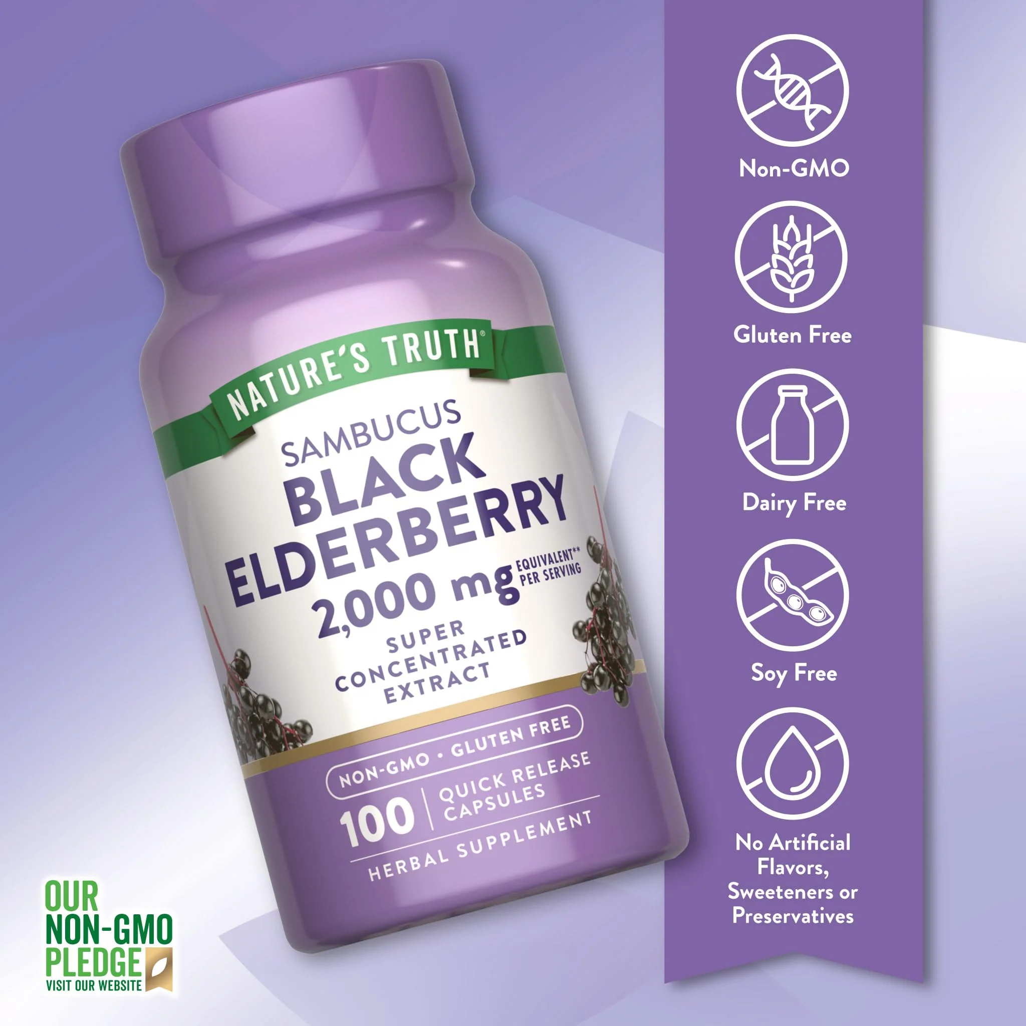 Nature's Truth Black Elderberry Capsules | 100 Count | Super Concentrated Sambucus Extract | Non-GMO and Gluten Free Supplement - Image 6