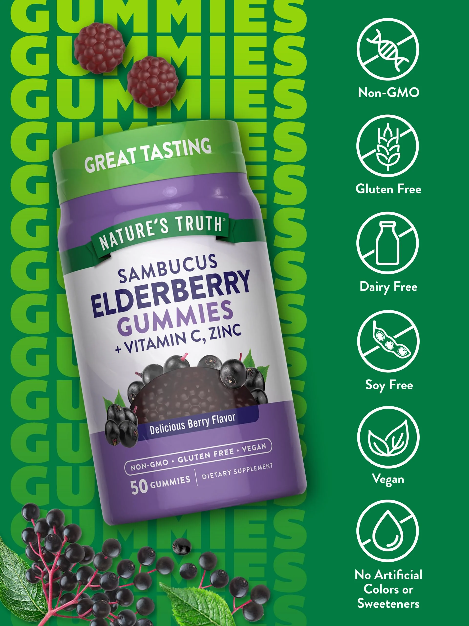 Nature's Truth Black Elderberry Gummies | 50 Vegan Gummies | with Vitamin C and Zinc | Berry Flavor | Vegan, Non-GMO, and Gluten Free Supplement - Image 3