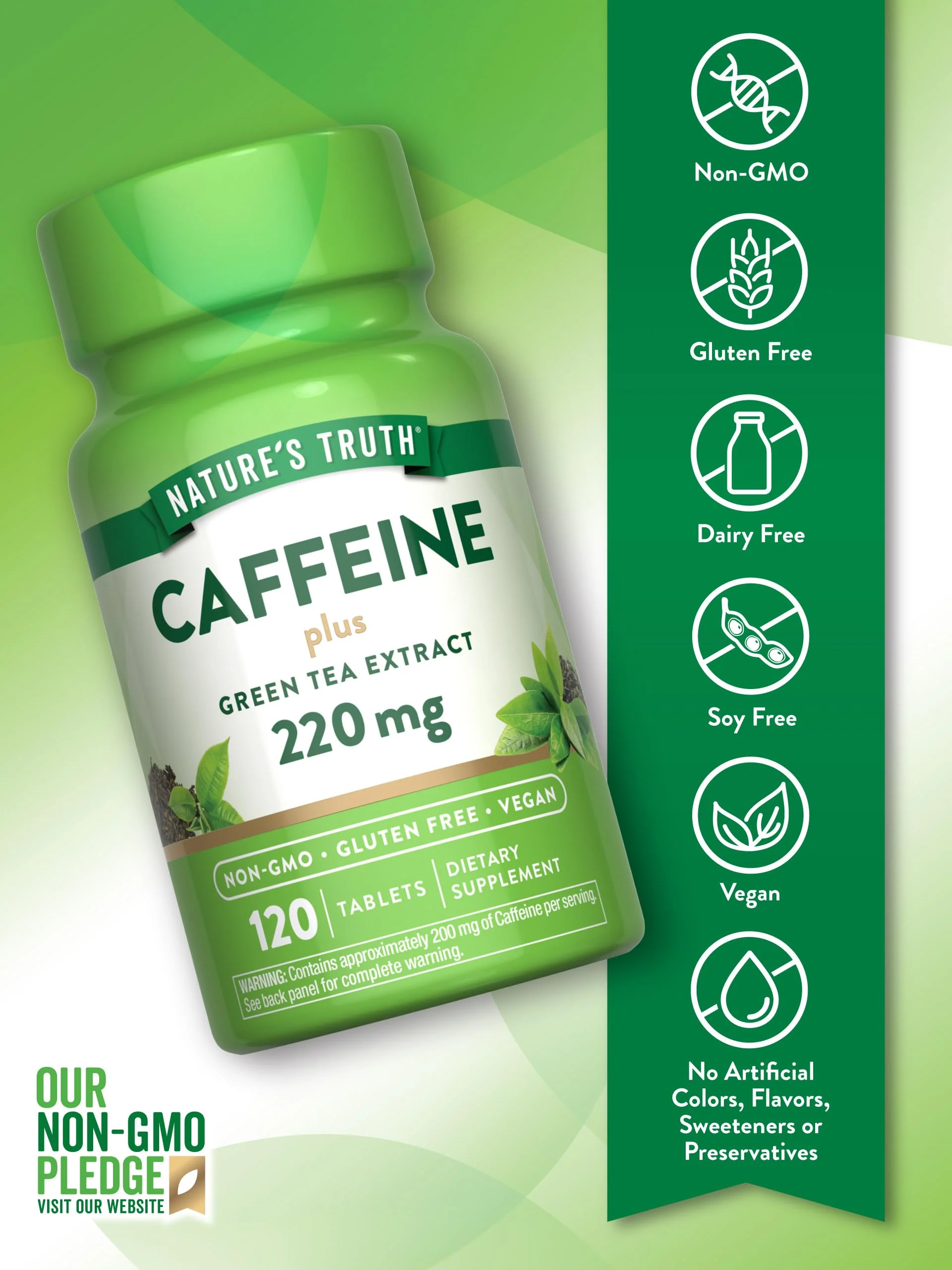 Nature's Truth Caffeine Pills | 220mg | 120 Count | With Green Tea Extract | Vegan, Non-GMO & Gluten Free Supplement - Image 6