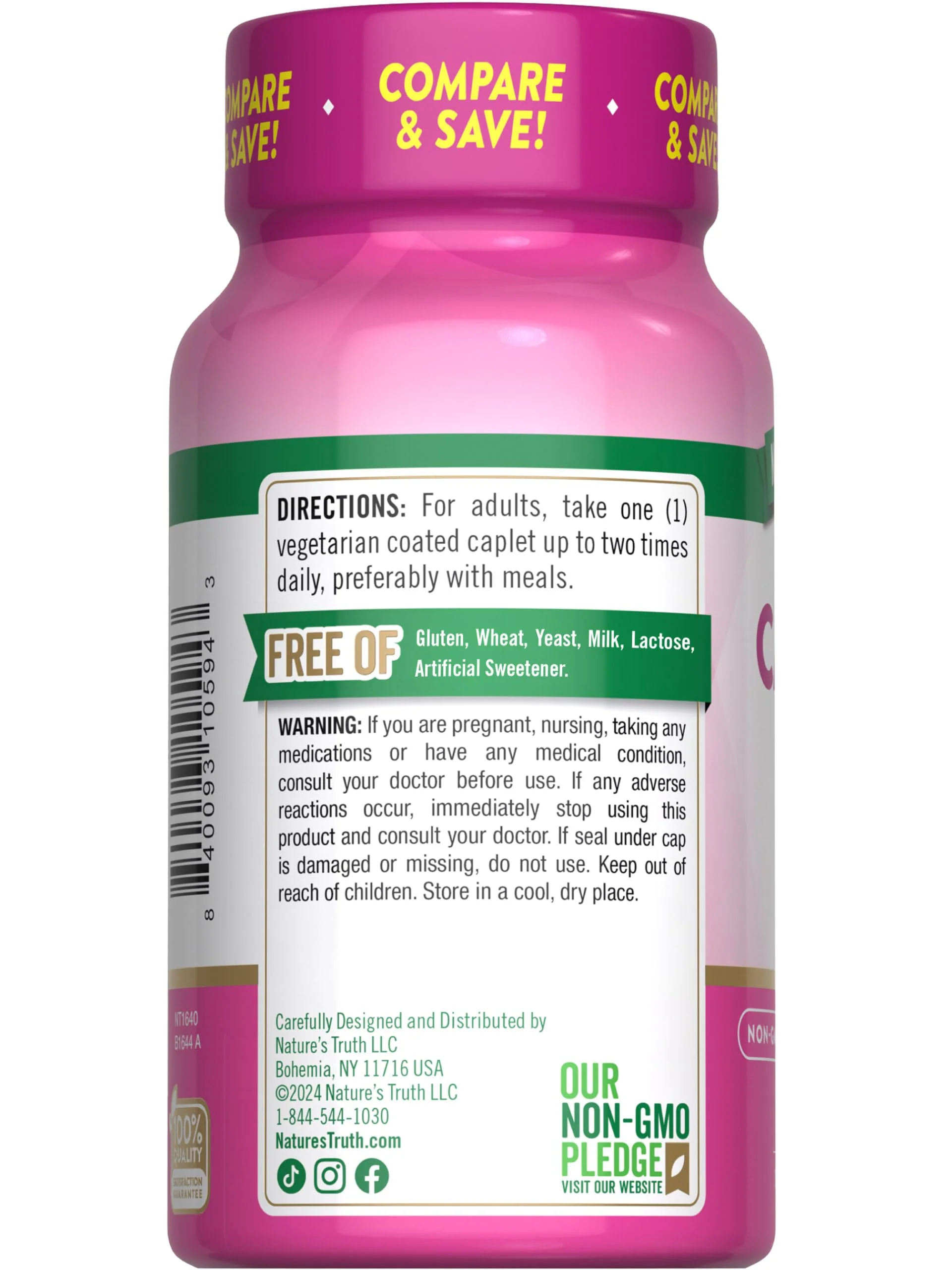 Nature's Truth Calcium 600 mg with Vitamin D3 | Coated Caplets | Calcium Carbonate | Vegetarian, Non-GMO & Gluten Free Supplement - Image 2