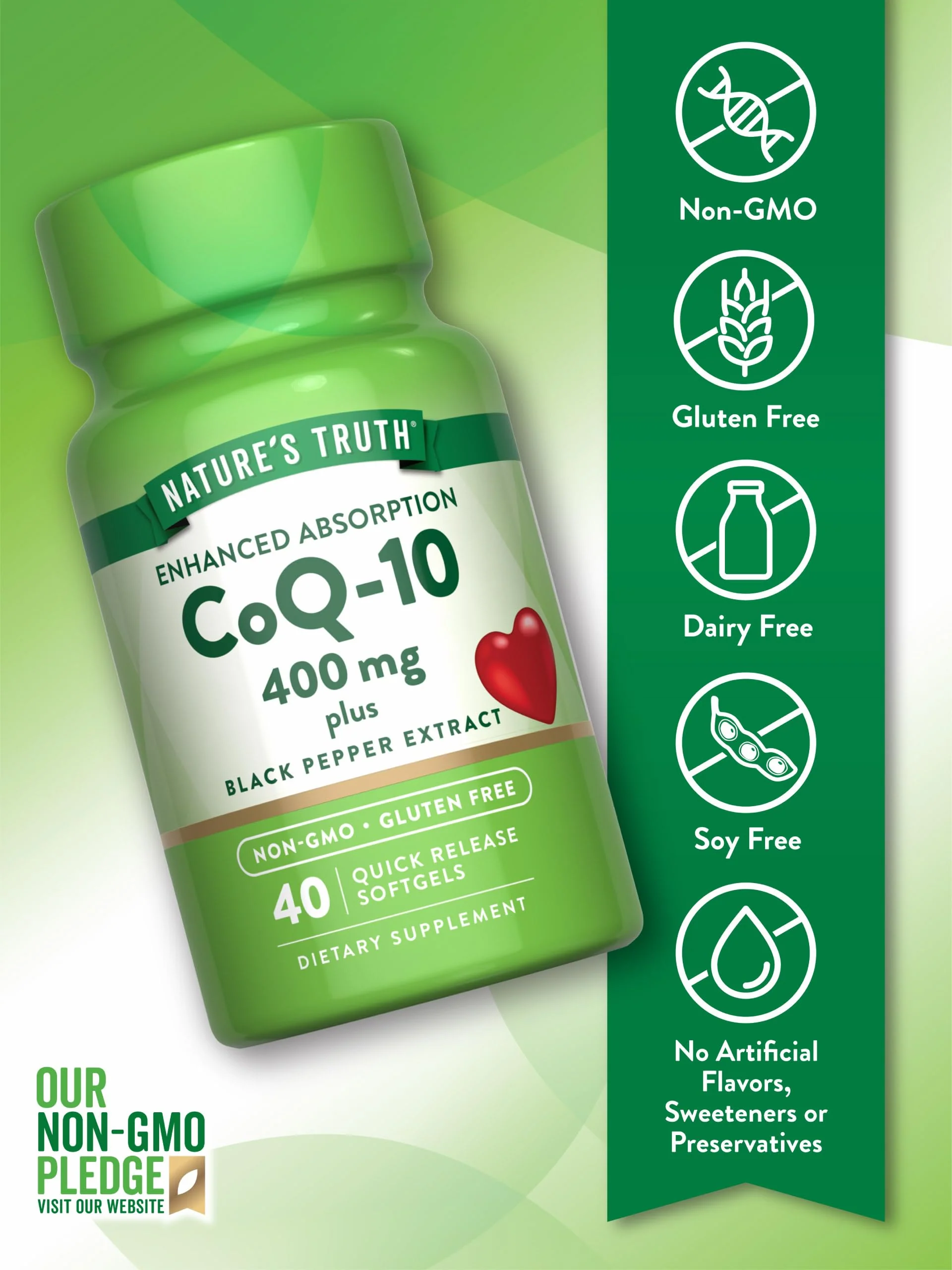 Nature's Truth CoQ10 400mg | Softgels | Maximum Strength | High Absorption | Non-GMO & Gluten Free Supplement - Image 6