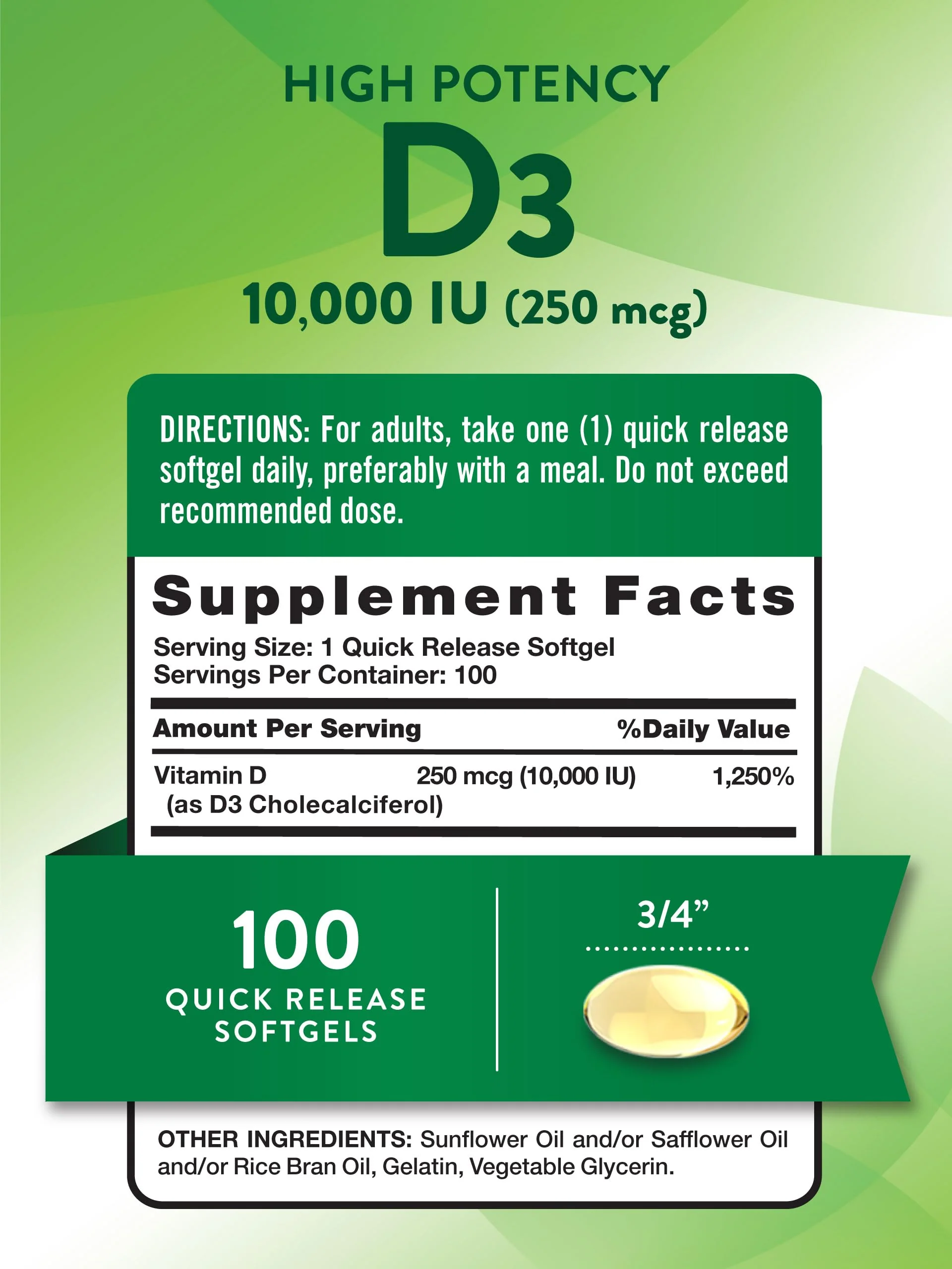 Nature's Truth D3 Vitamin 10,000 IU Softgels Supplement | 100 Count | High Potency Formula | Non-GMO and Gluten Free - Image 7