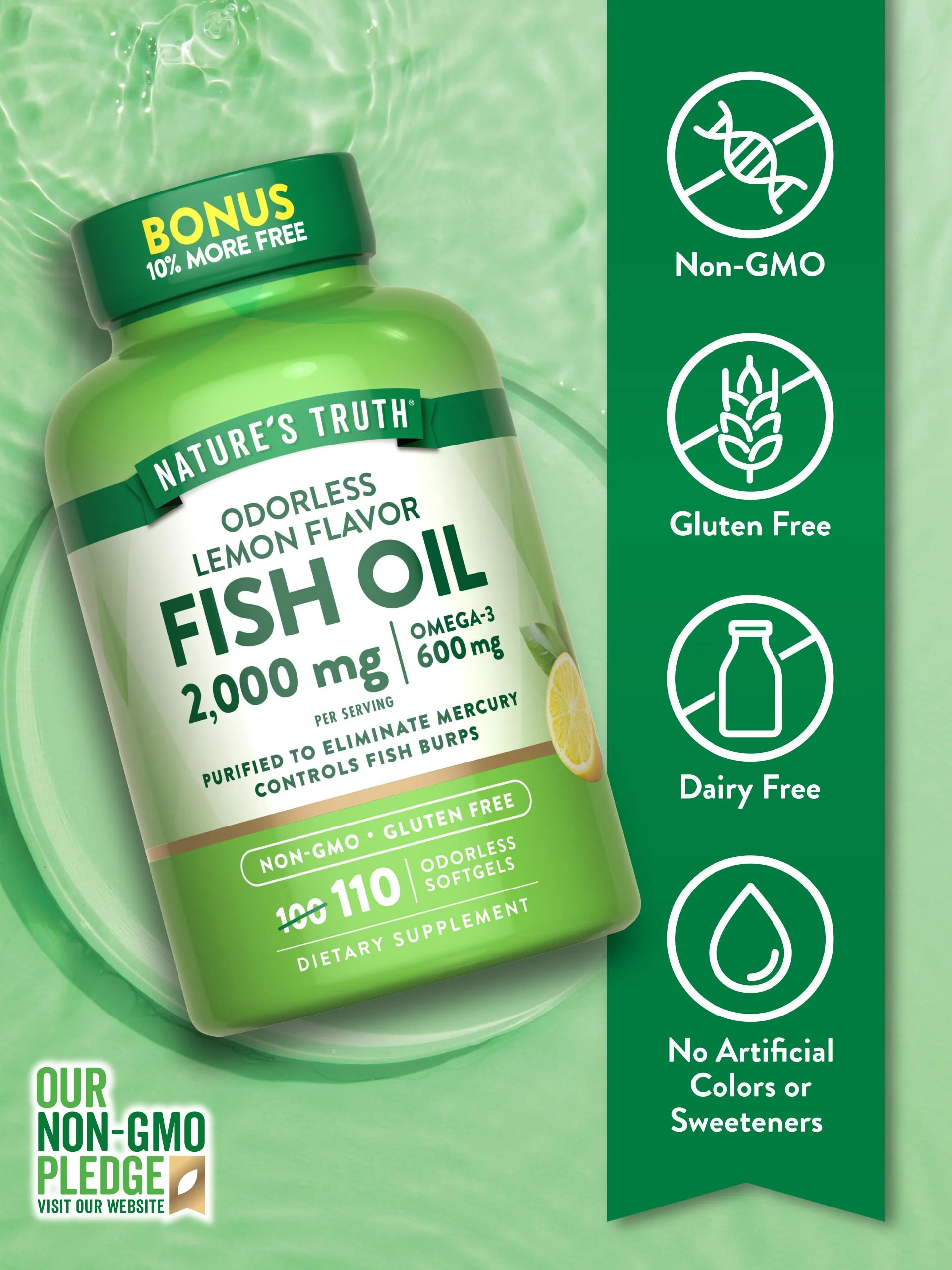 Nature's Truth Fish Oil 2000mg | 110 Softgels | Omega-3 | Lemon Flavor | Non-GMO & Gluten Free Supplement - Image 6