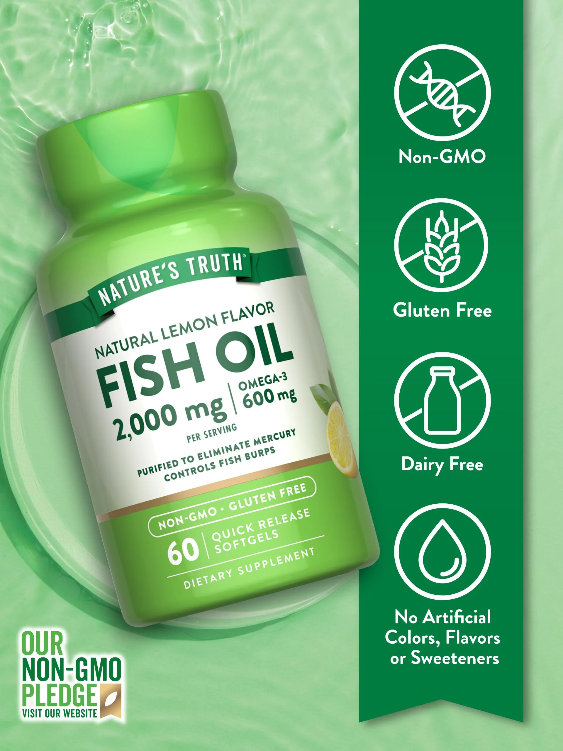 Nature's Truth Fish Oil Omega 3 Supplement | 2000mg | 60 Softgels | EPA & DHA | Lemon Flavor | Non-GMO and Gluten Free - Image 6