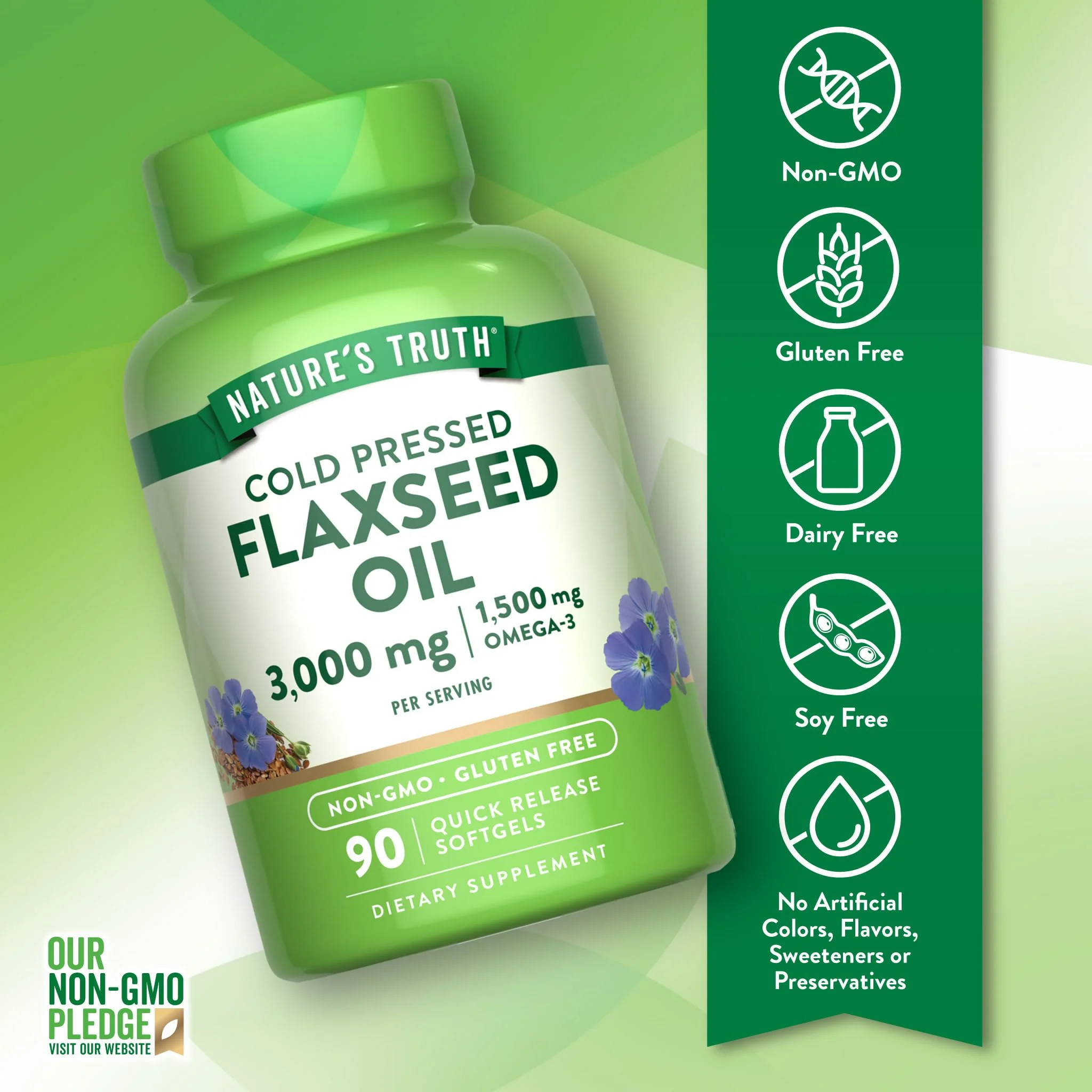 Nature's Truth Flaxseed Oil Softgels | 90 Count | Cold Pressed, Non-GMO & Gluten Free Supplement - Image 6