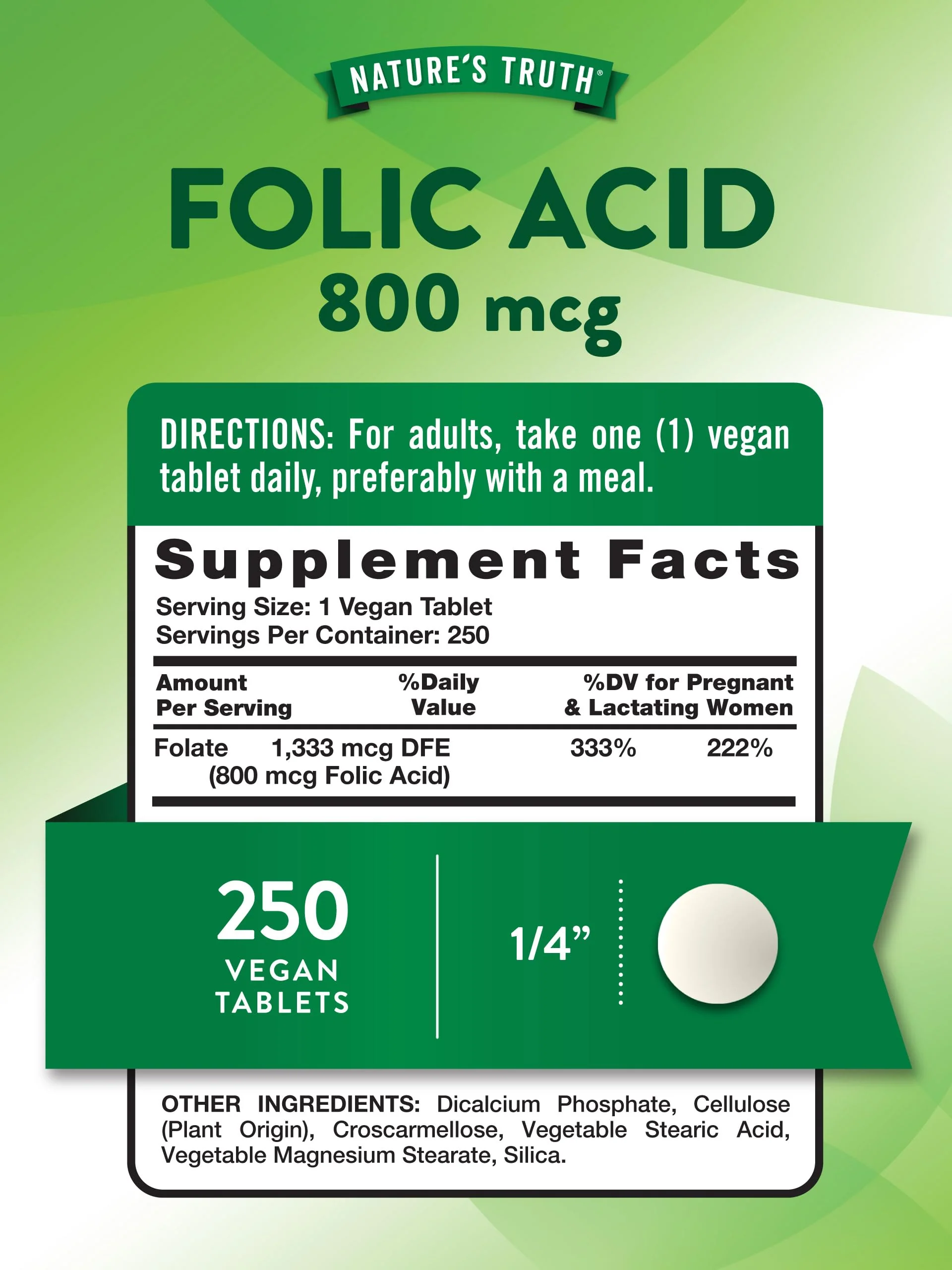 Nature's Truth Folic Acid | 800 mcg | 250 Tablets | Vegan, Non-GMO & Gluten Free Supplement - Image 7