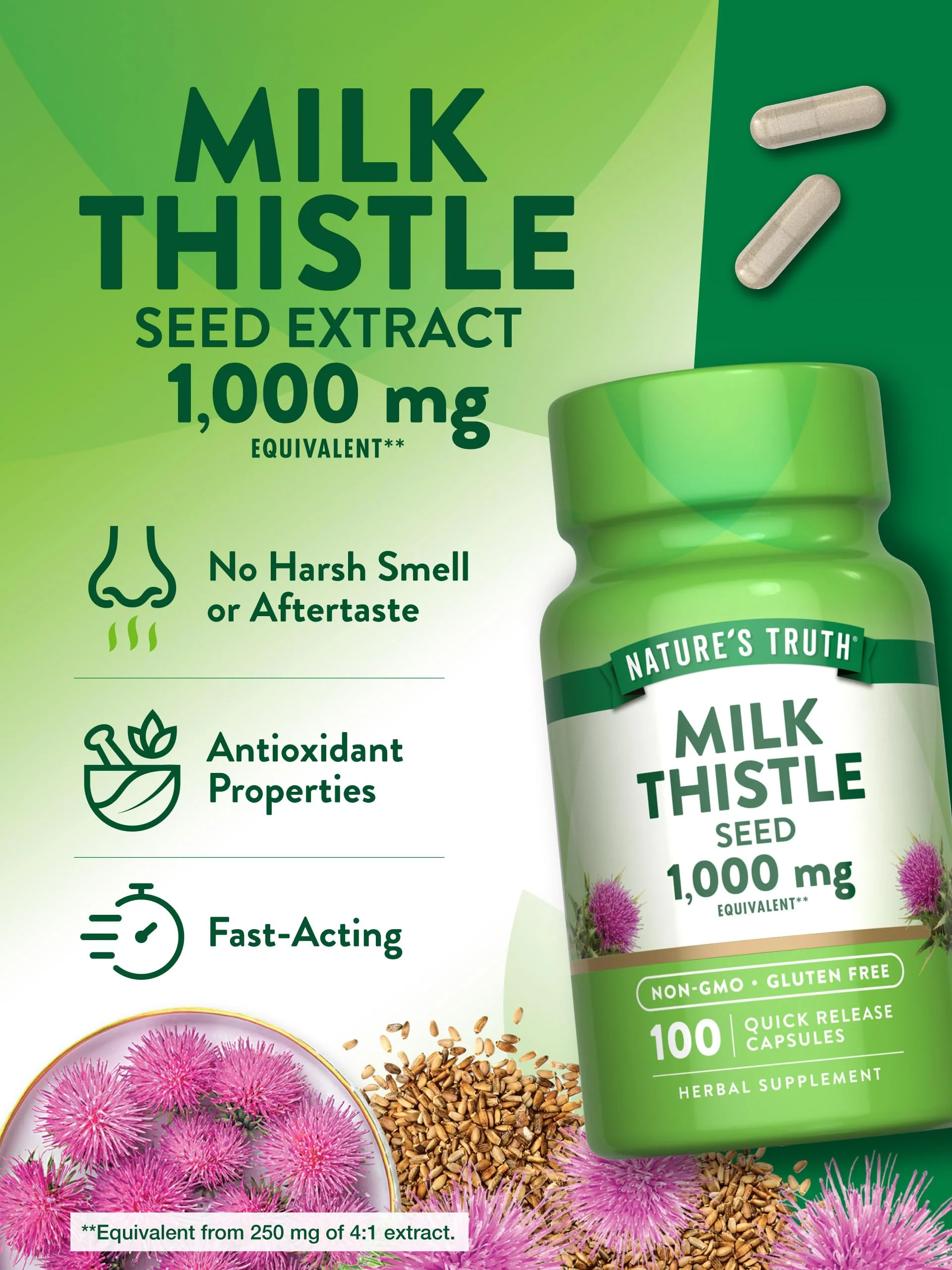 Nature's Truth Milk Thistle Seed Extract | Herbal Supplement | 100 Capsules | Non-GMO & Gluten Free - Image 4