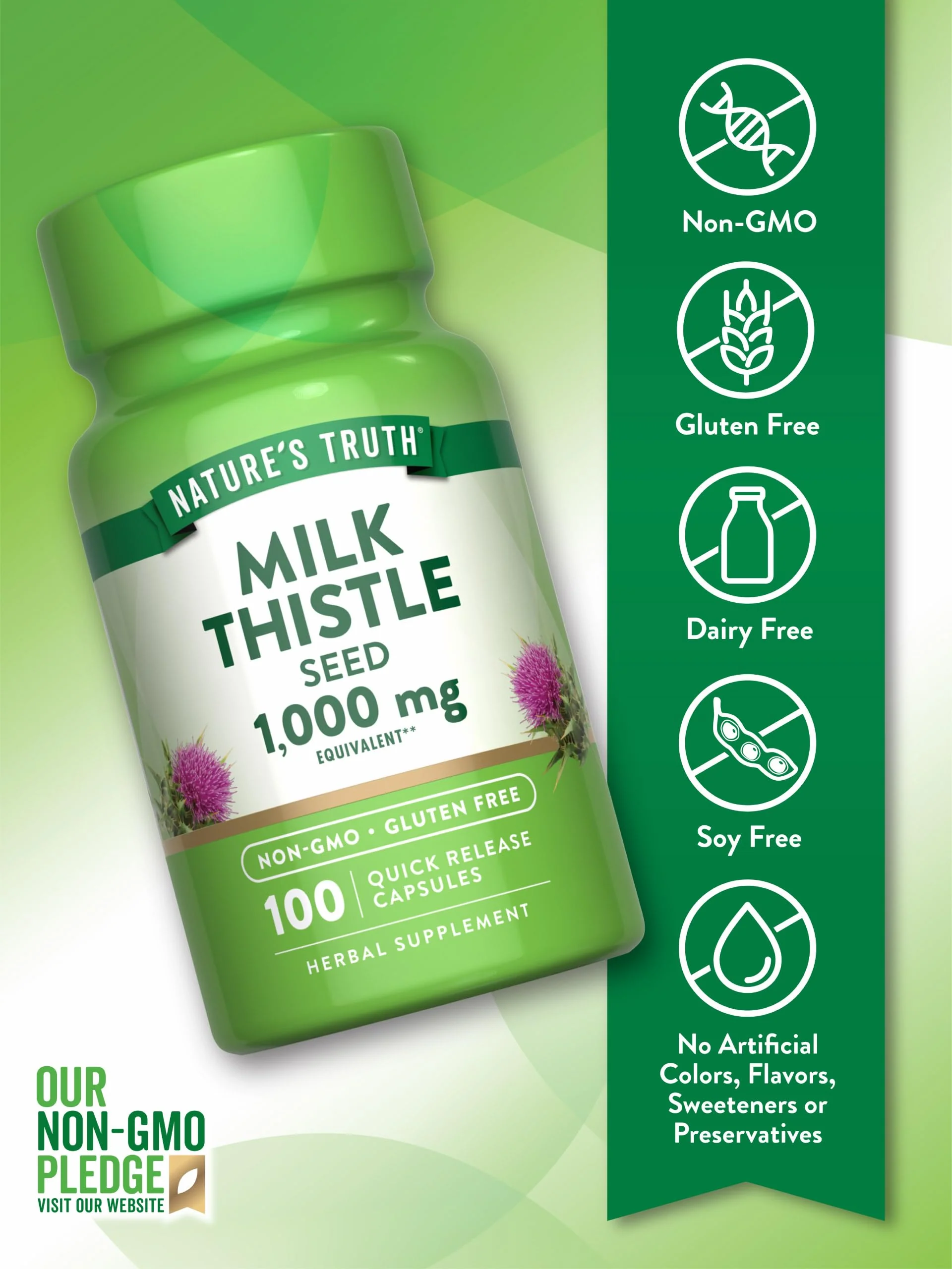 Nature's Truth Milk Thistle Seed Extract | Herbal Supplement | 100 Capsules | Non-GMO & Gluten Free - Image 6