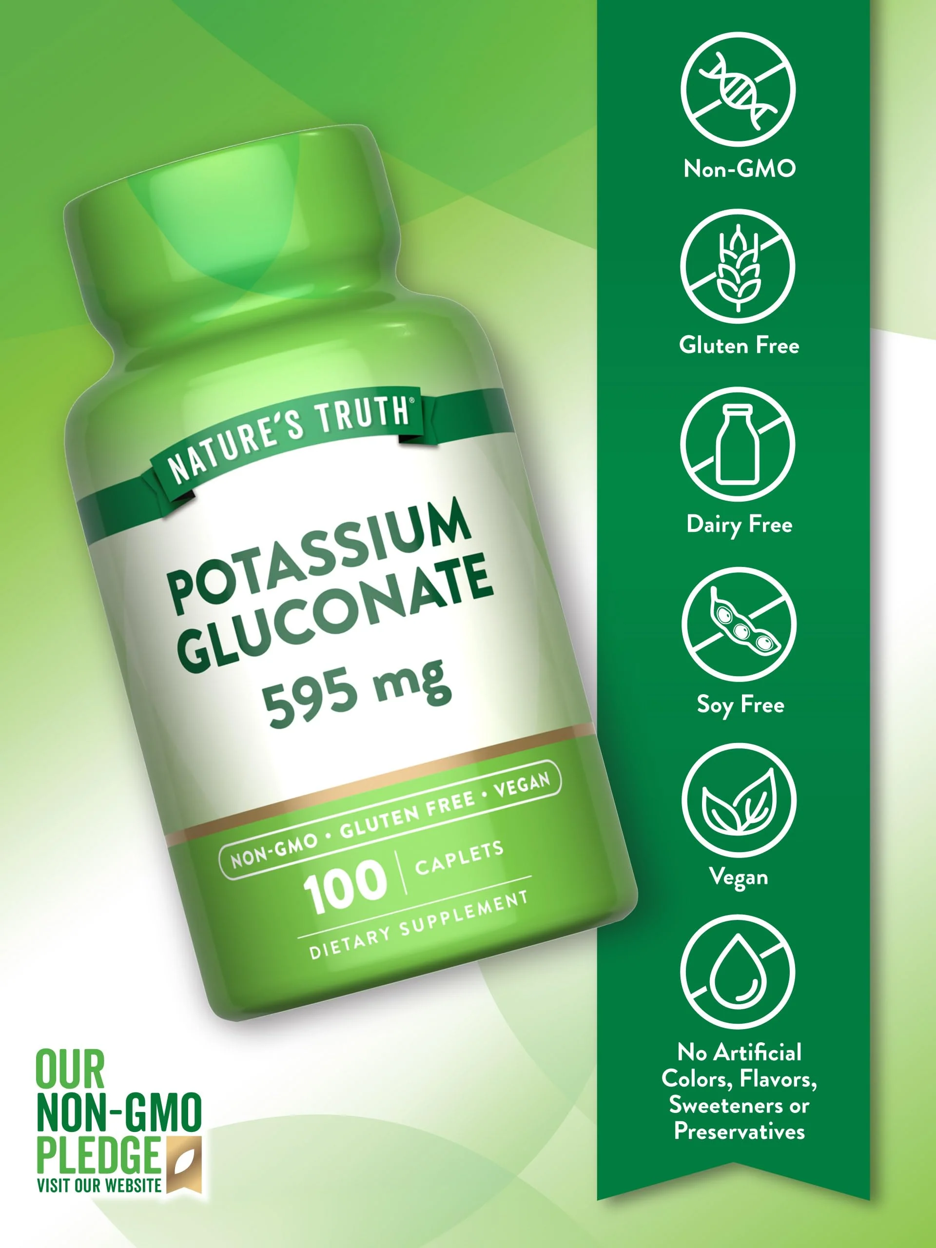 Nature's Truth Potassium Gluconate 595mg | 100 Caplets | Vegan, Non-GMO, Gluten Free Supplement - Image 6