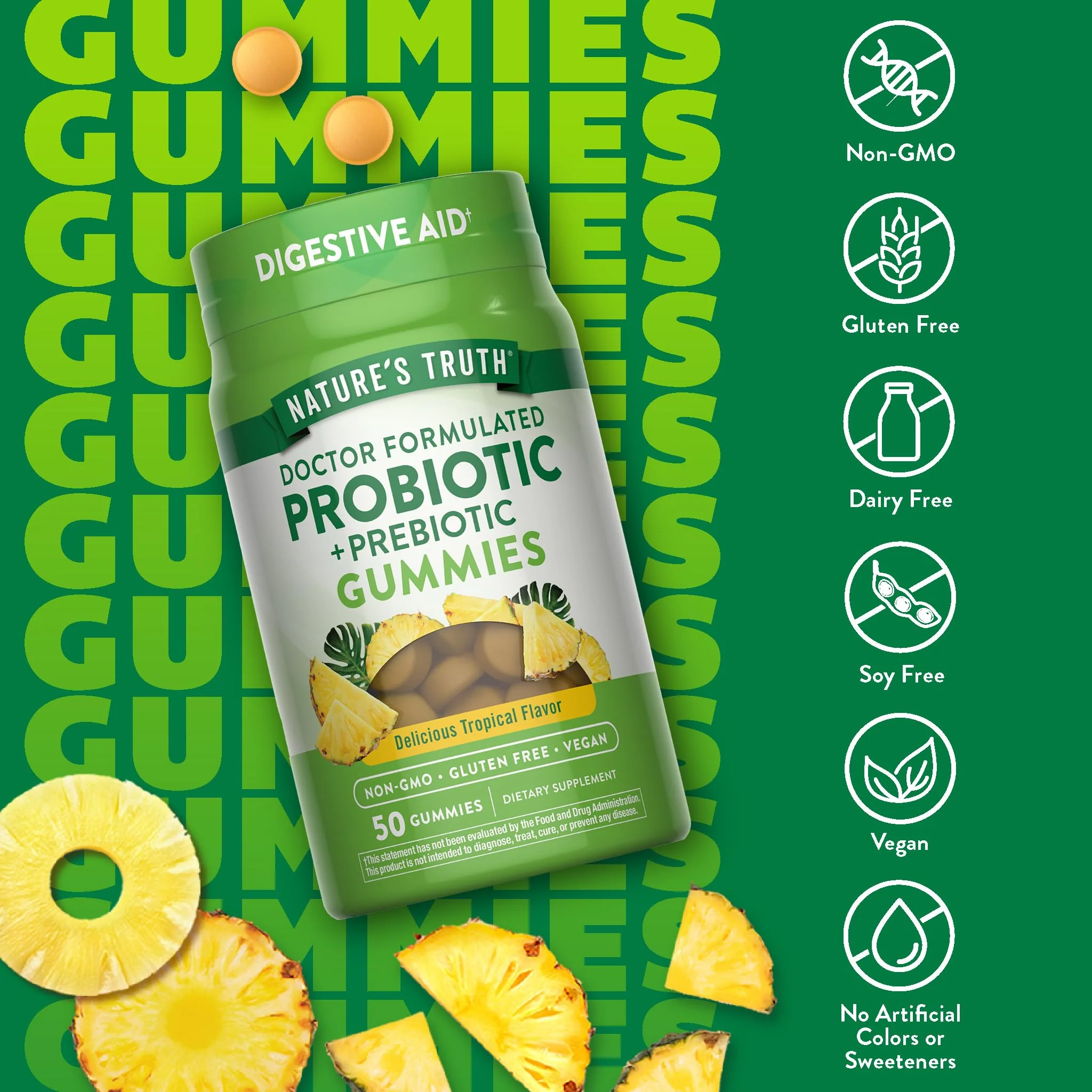 Nature's Truth Probiotic Gummies for Adults | 50 Count | Vegan, Non-GMO & Gluten Free Digestive Health Supplement - Image 3