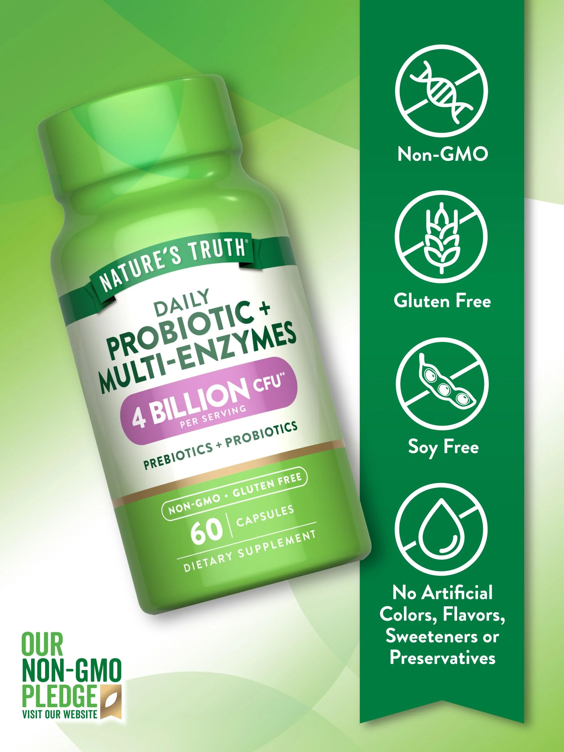 Nature's Truth Probiotics with Enzymes | 60 Capsules | for Men and Women | Non-GMO & Gluten Free Digestive Health Supplement - Image 6