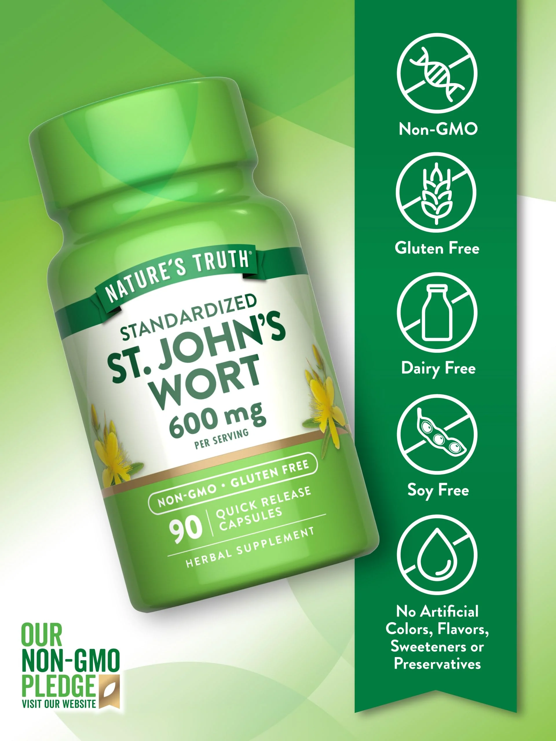 Nature's Truth St Johns Wort 600mg | 90 Capsules | Standardized Extract | Non-GMO & Gluten Free Supplement - Image 6