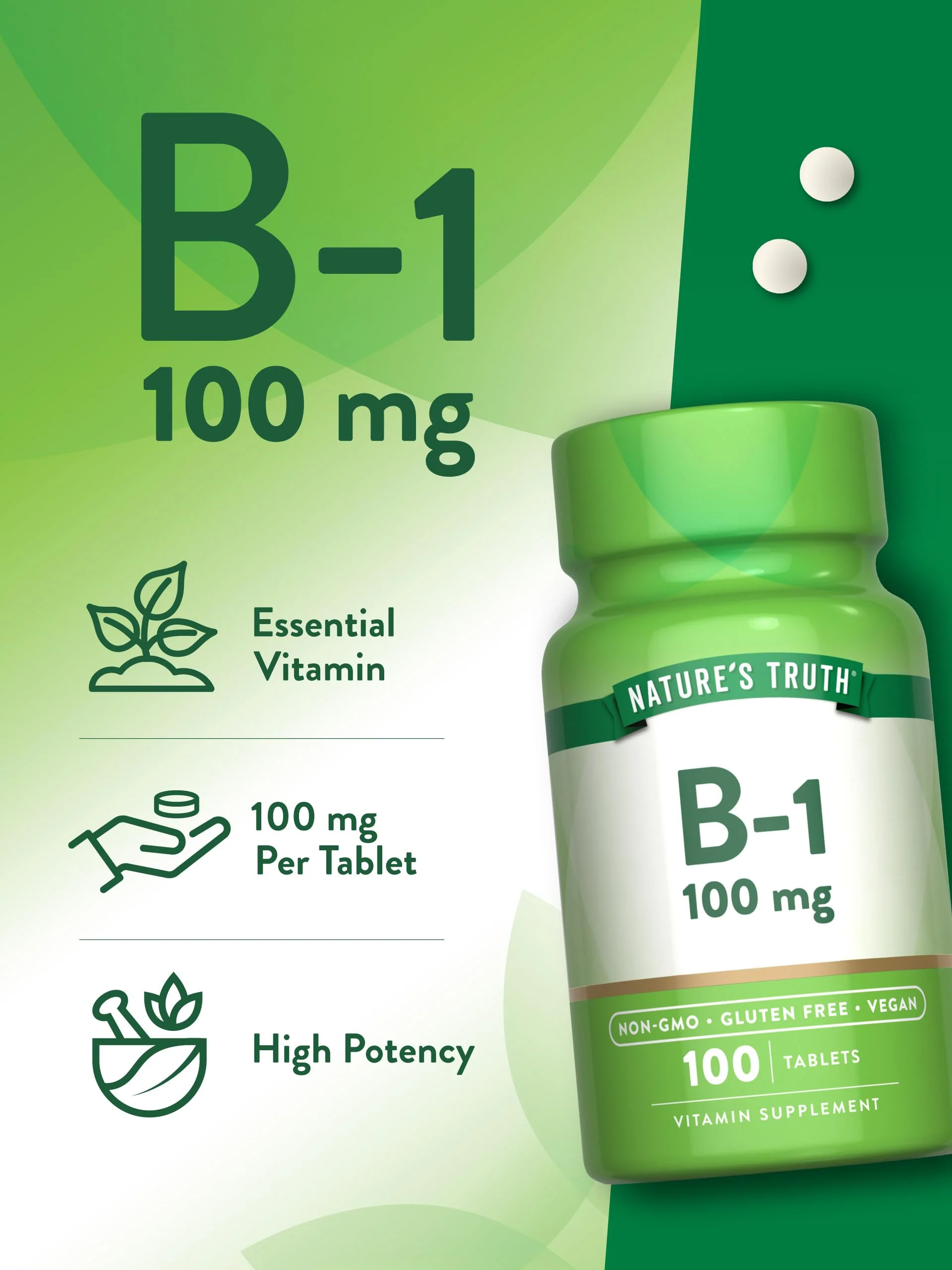 Nature's Truth Vitamin B1 100mg (Thiamine) | 100 Count | Vegan, Non-GMO & Gluten Free Supplement - Image 4