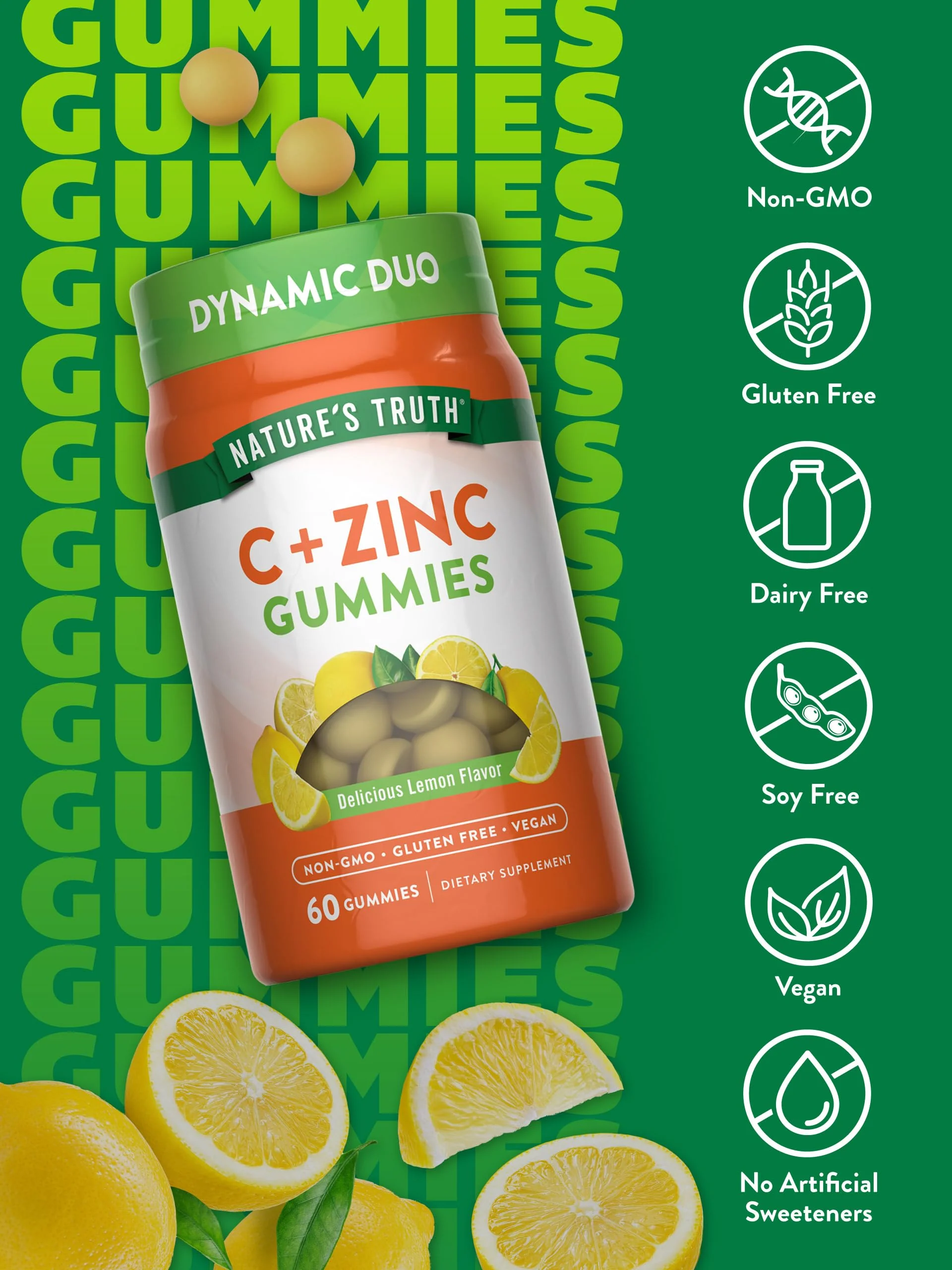 Nature's Truth Vitamin C Gummies with Zinc for Adults | 60 count | Immune Support | Vegan, Non GMO & Gluten Free Supplement - Image 3