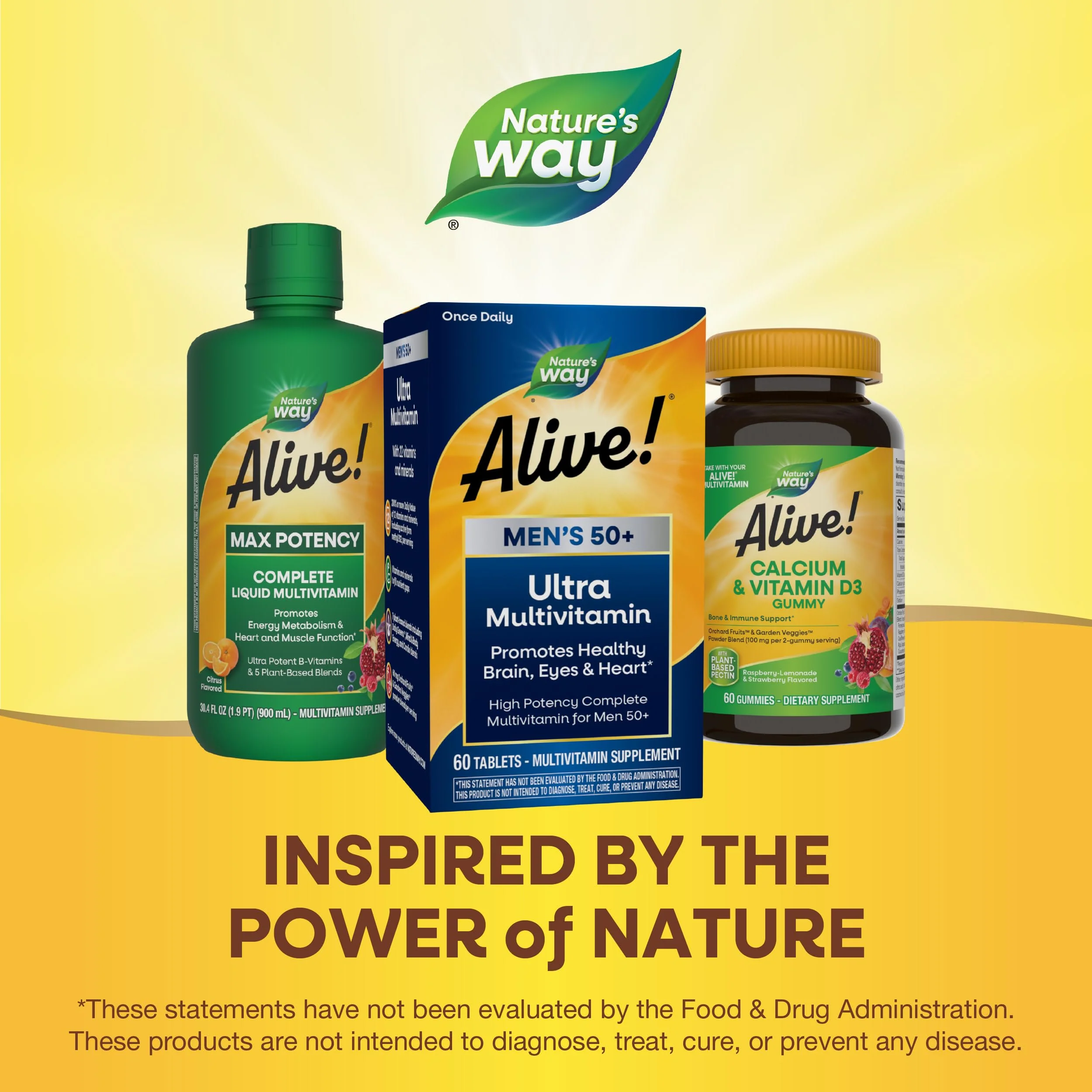 Nature's Way Alive! Men’s 50+ Daily Ultra Multivitamin, High Potency Formula, Supports Healthy Brain, Eyes & Heart*, with Methylated B12, Gluten-Free, 60 Tablets (Packaging May Vary) - Image 2