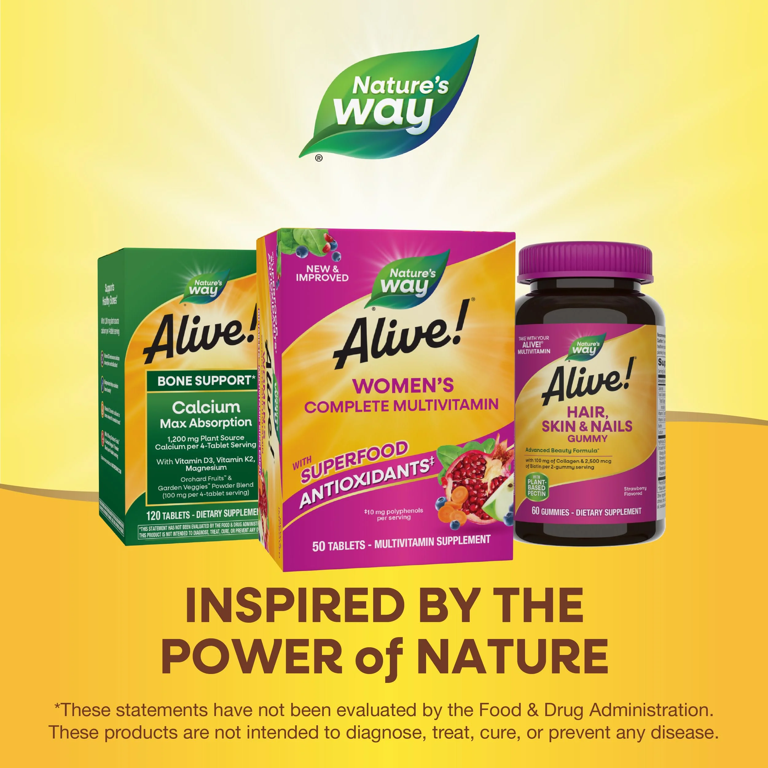 Nature's Way Alive! Women's Energy Multivitamin Tablets, Supports Cellular Energy*, Fruit and Veggie Powder Blend (100mg per Serving), 50 Tablets - Image 2