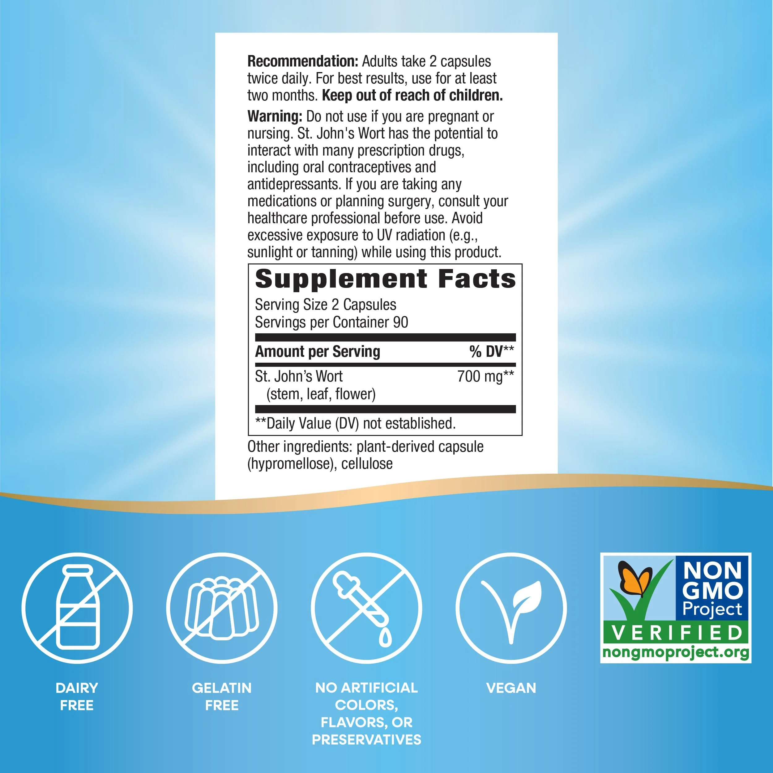 Nature's Way St. John's Wort Herb, Promotes a Positive Outlook*, 700 mg per 2-Capsule Serving, Non-GMO Project Verified, Vegan, 180 Capsules - Image 6